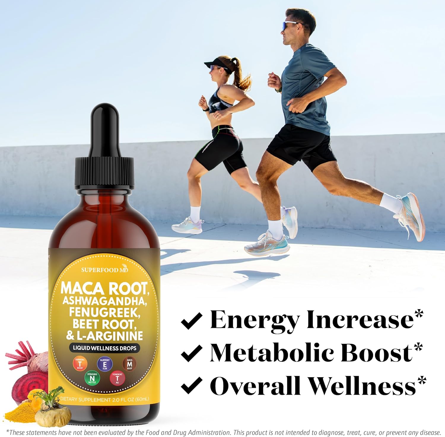 Superfood MD Maca Root Liquid Drops with Ashwagandha, Nettle, Fenugreek, Beet Root and L-Arginine Liquid Multivitamin for Women and Men - 4 Oz - Image 3