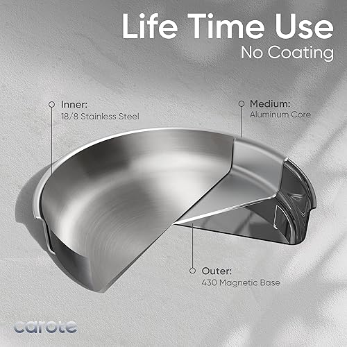 Miniatura 4 de CAROTE Sartén de acero inoxidable de tres capas de 10 pulgadas, sartén antiadherente de 4 cuartos con mango desmontable, sartén de cocina de acero
