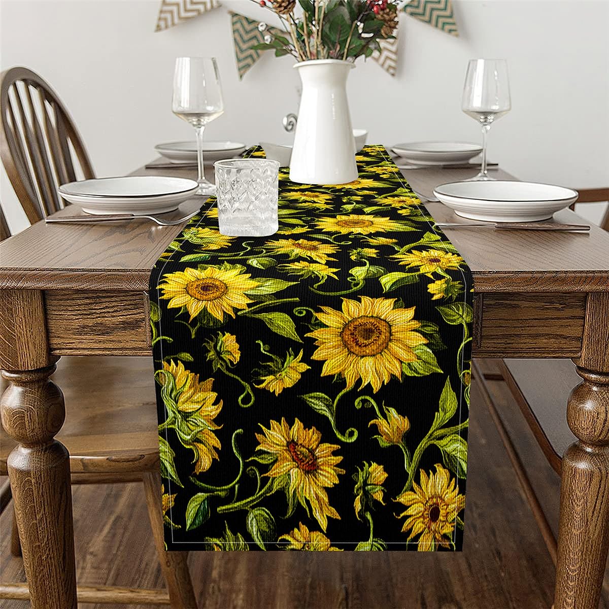 Camino De Mesa Verde Camino De Mesa Floral Verde Y Dorado, Camino De Mesa Cottagecore, Decoración De Comedor Verde Profundo, Esmeralda, Camino De Mesa De Bruja Verde - México Cola Textil