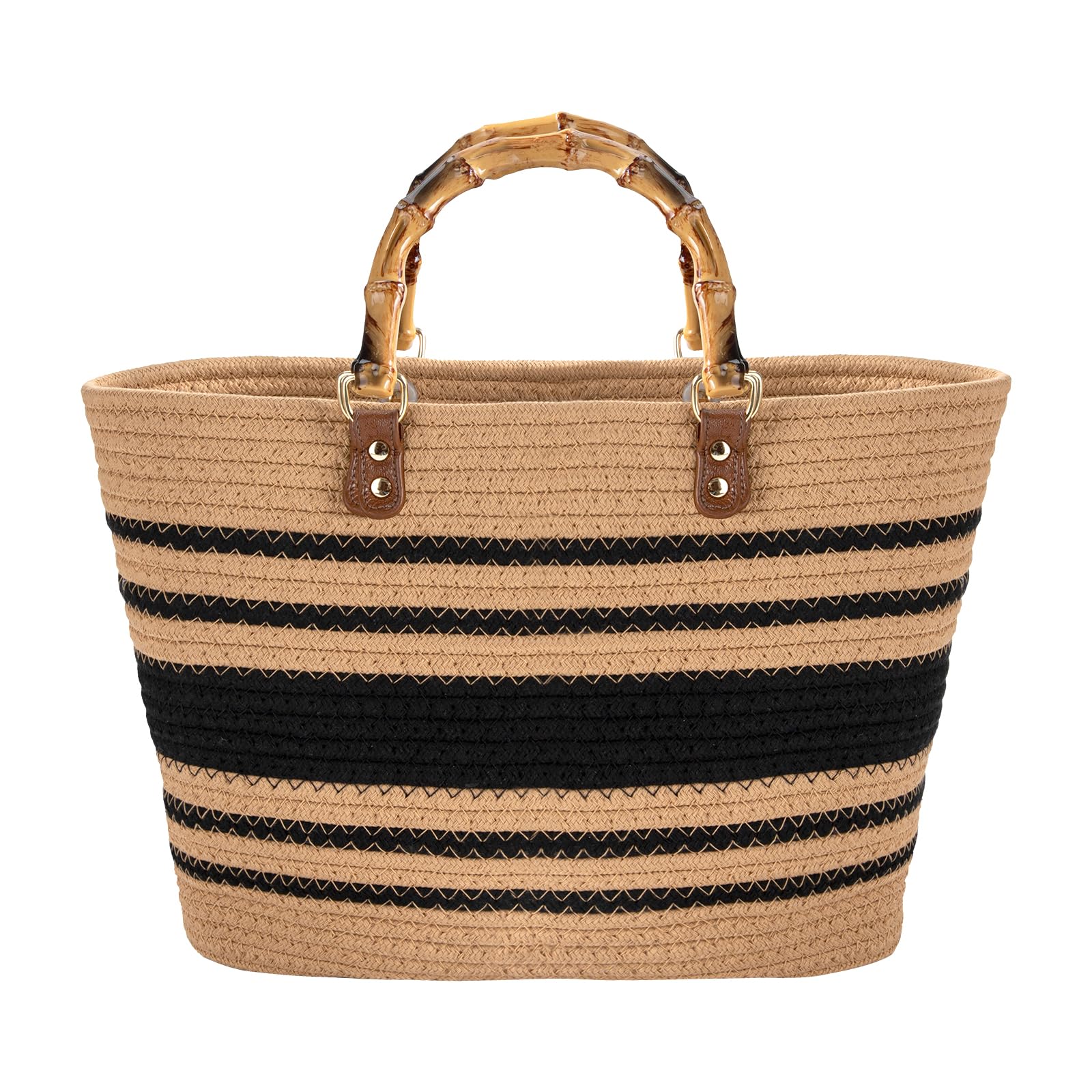 Tote Bag Zomer Strand Tas Retro Handgeweven Handtas met Imitatie Bamboe