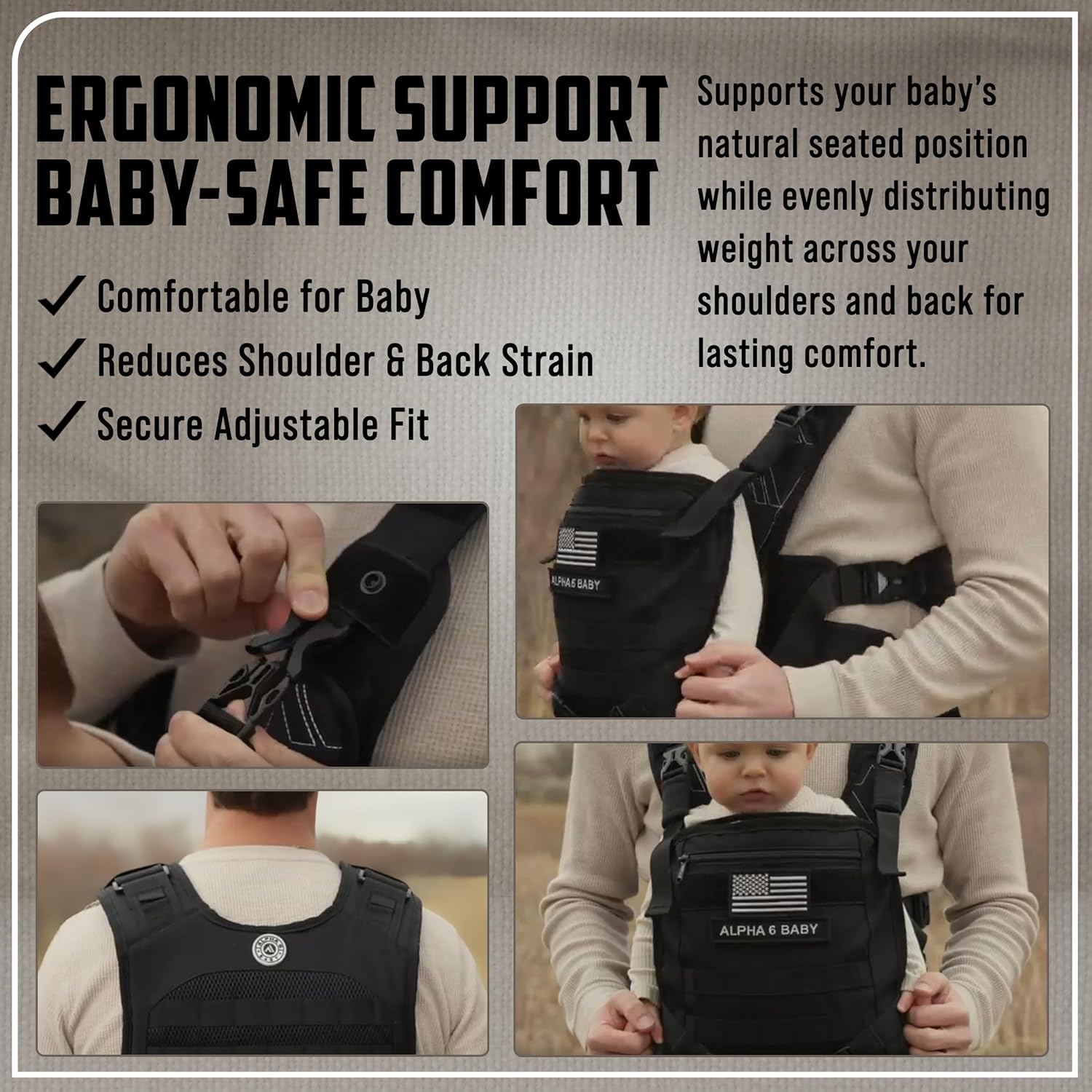 Carrier for Men - Front Facing Baby Holder for Dad, Infant to Toddler - Military Design Carrier with Lumbar Support - Great for Hiking and Travel - Black
