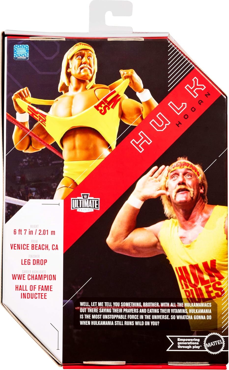 Mattel WWE Ultimate Edition Action Figure & Accessories Set, Hulk Hogan 6-inch Collectible with Swappable Heads & Hands, 30 Articulation Points