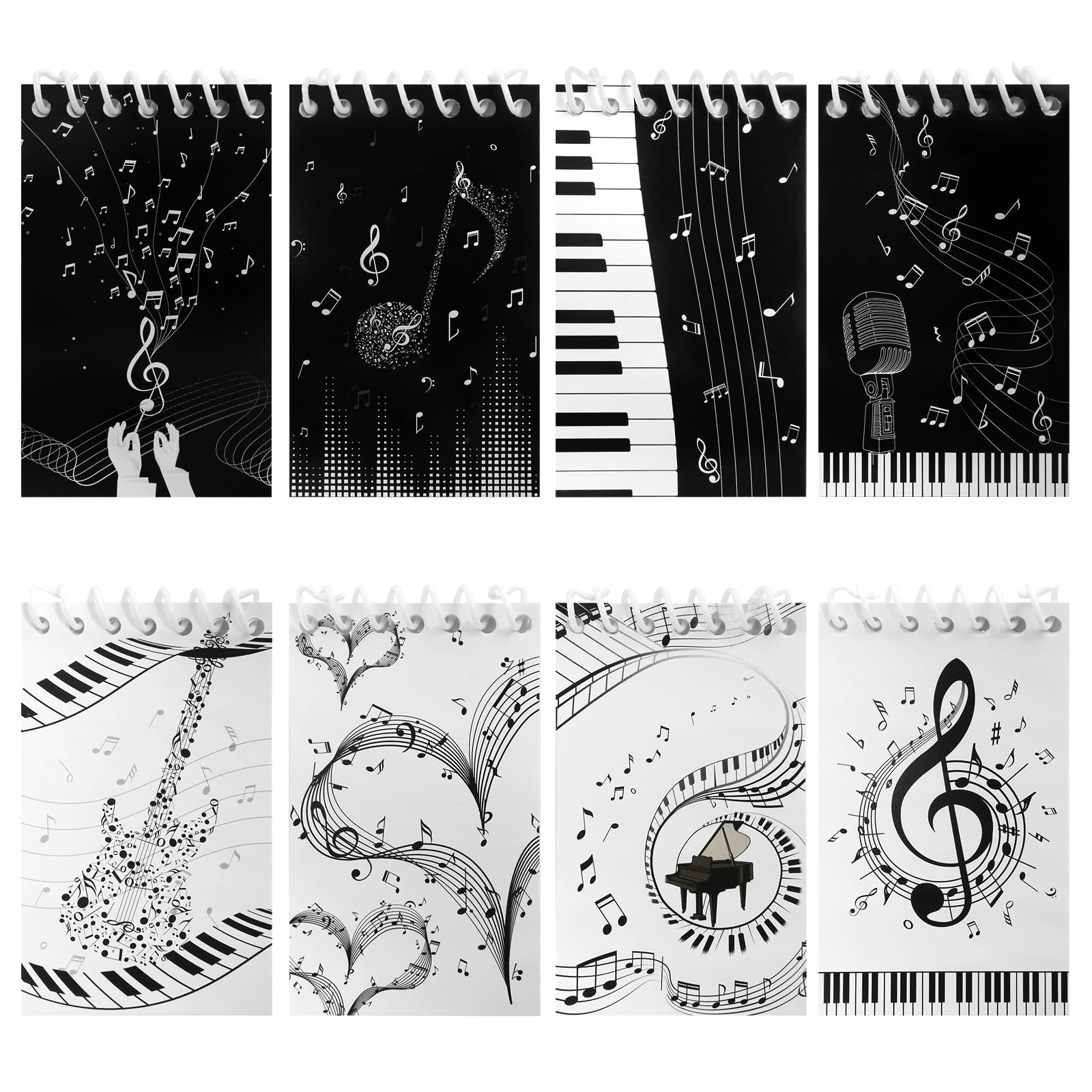 Geluode 8 Pack Music Themed Mini Notebook Memo Note Pads Spiral Musical Small Pocket Notepads Journal Notebook Musicians Gifts Music Major School Student Daily Weekly Planner for Music Party Supplies