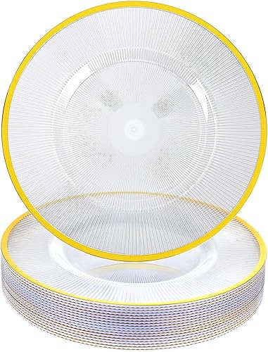 Miniatura 8 de Zopeal 18 platos de carga transparentes con borde de cuentas de 13 pulgadas, platos de plástico redondos a granel para cena, hogar, cocina, boda,