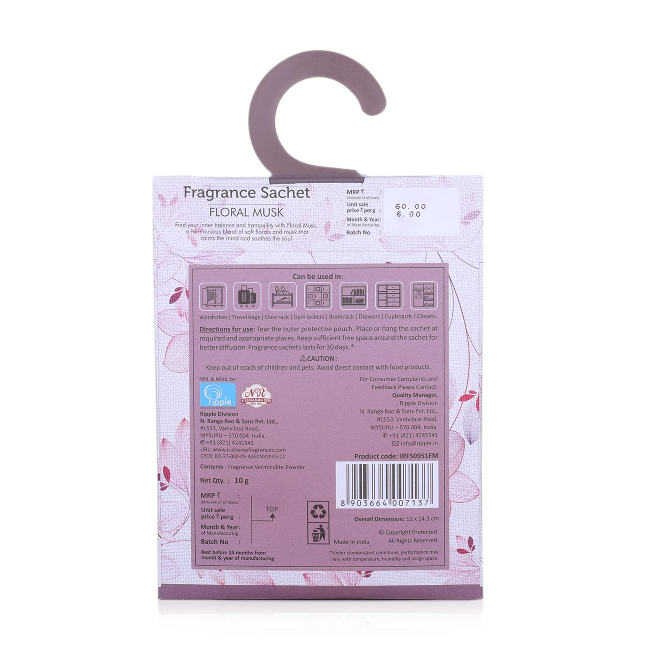 Iris Homefragrances Fragrance Sachet-10g Fragrance -Floral Musk Set of 5 2