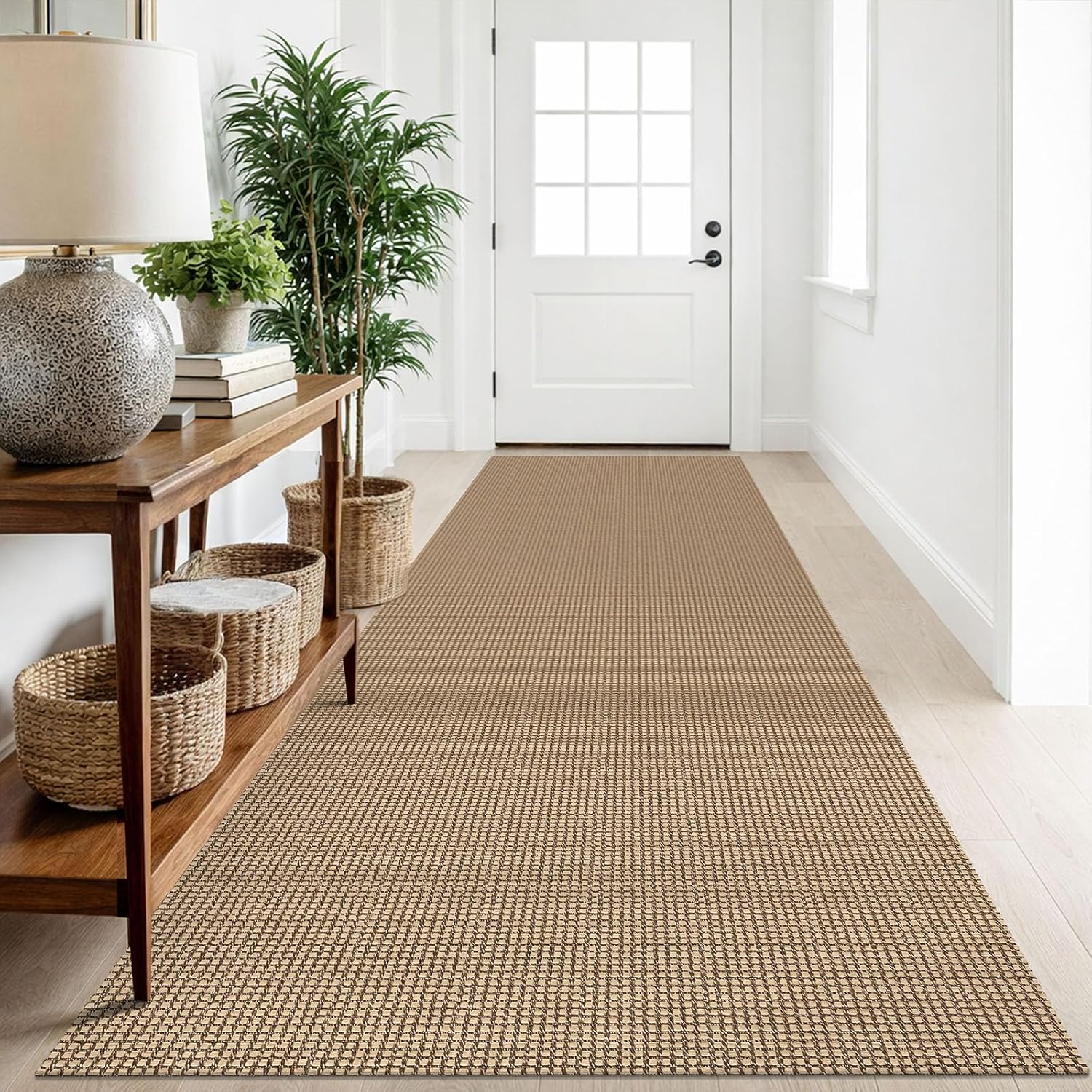 IOHOUZE Washable Runner Rug 3x10 Non Slip Rubber Backed Long Hallway Runner Entryway Runner Indoor, Kitchen Rugs Woven Cotton Floor Carpet for Hall Entrance, Orange/Tan/Brown