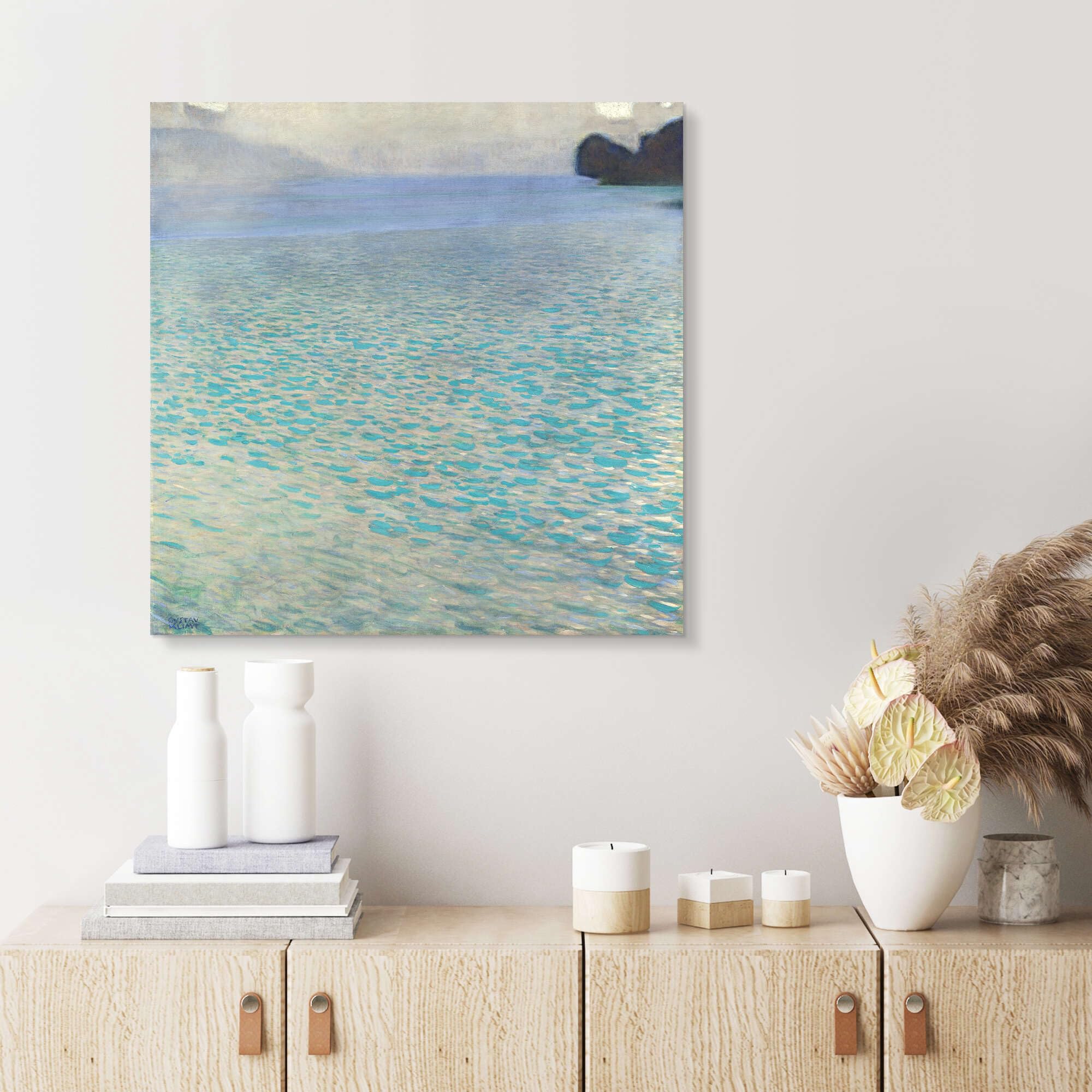 Posterlounge Am Attersee Acrylglasbild | 70 x 70 cm von Gustav Klimt Türkis Wandbilder Wanddeko