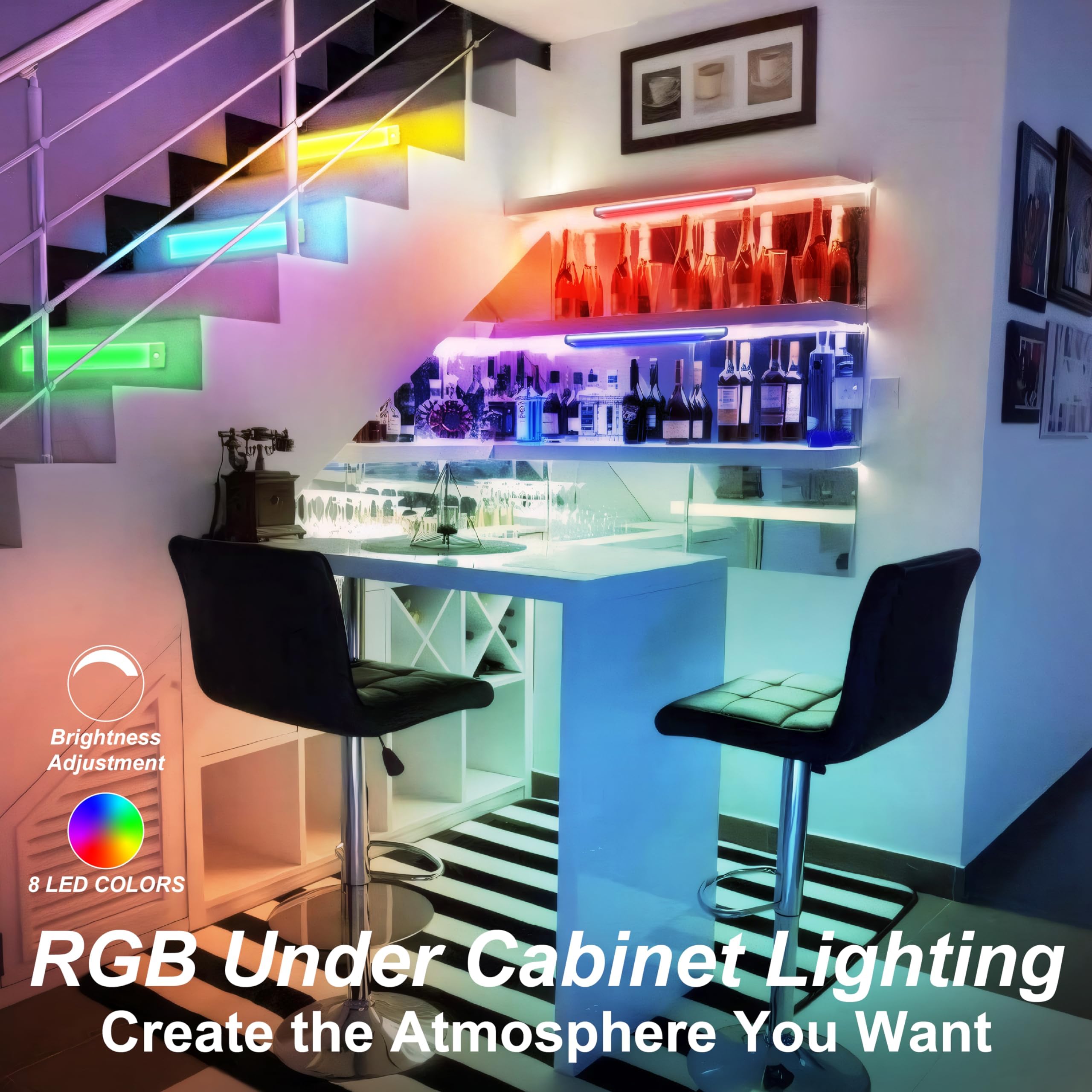 LEPOTEC Luce Armadio RGB con Sensore di Movimento e Magnete, Illuminazione per Interni con Luminosità Dimmerabile per la Casa, Armadio, Cucina, Camera da Letto, Sala Giochi, Campeggio ecc, 2 Pezzi
