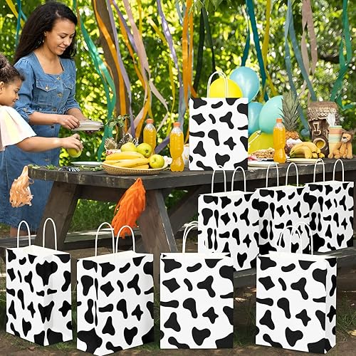 Miniatura 4 de ECOHOLA Bolsas de regalo de fiesta con estampado de vaca con asas, 16 bolsas de regalo de animales de safari de selva, estampado de animales para