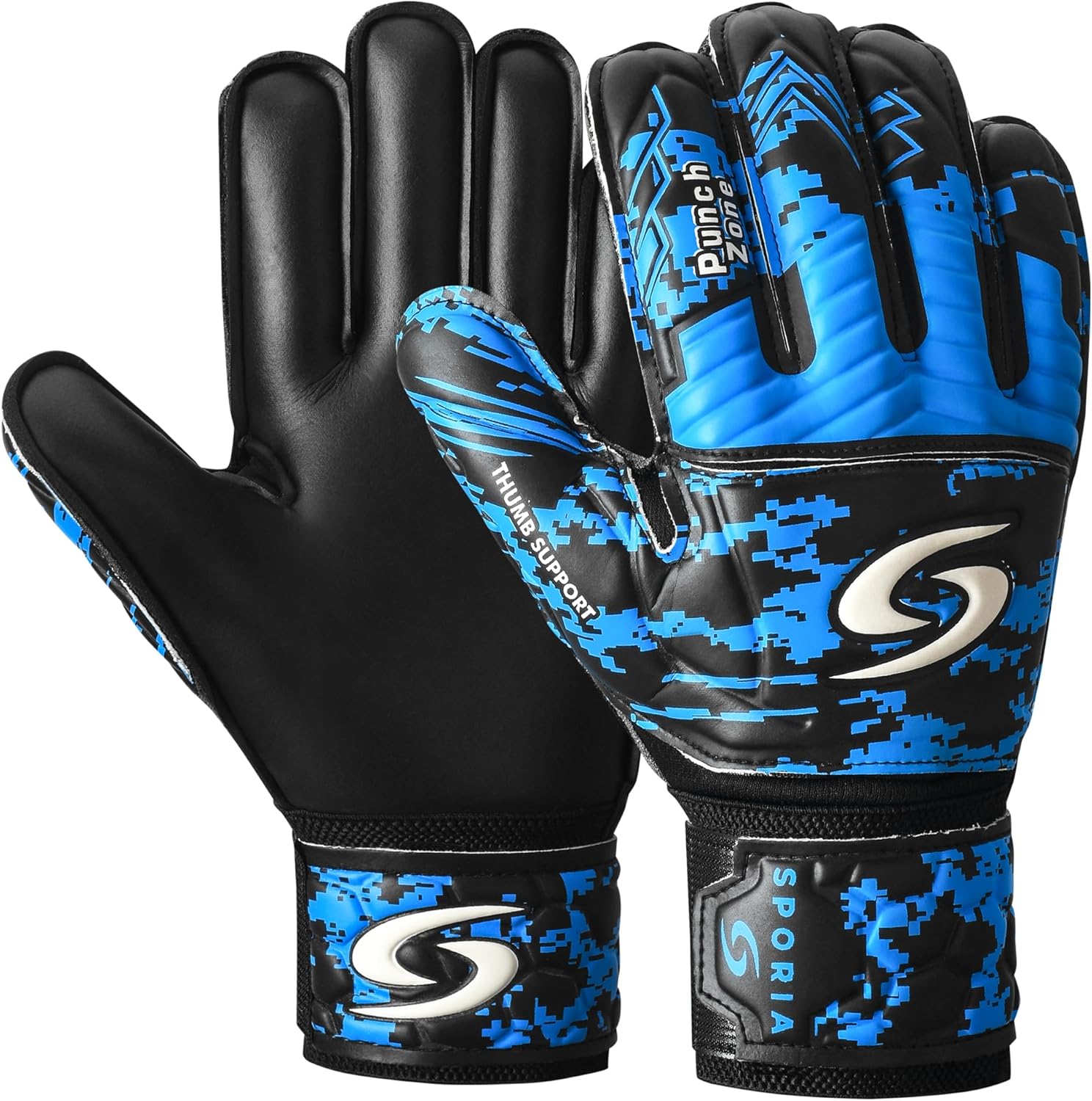 Sporia Adult Youth Goalkeeper Gloves - Breathable Soccer Goalie Gloves with 5 Finger Saver & Strong Wrist Support (4MM Latex)