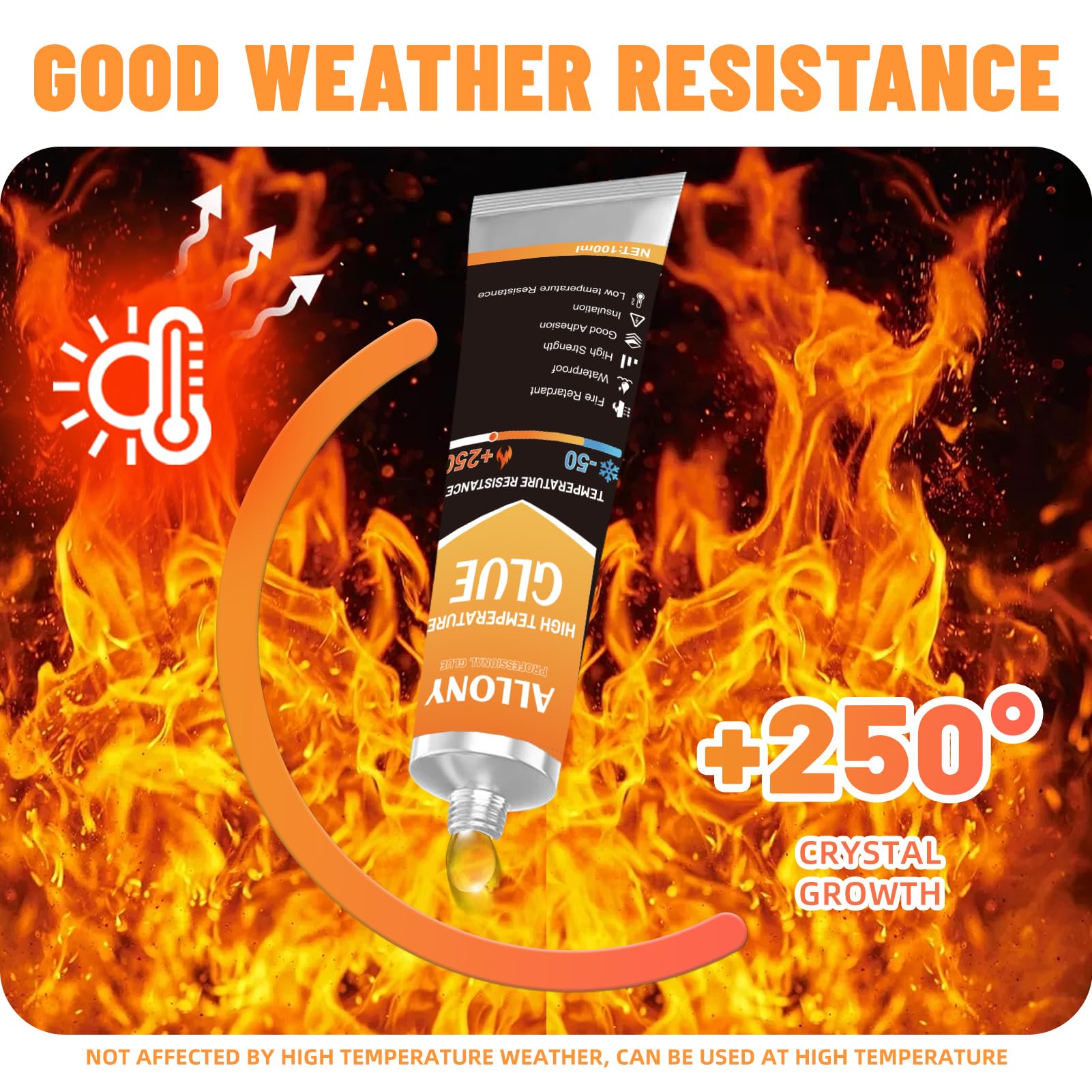 ALLONY Silicone Alta Temperatura, Silicone Trasparente, Cemento Refrattario, Resistente al Calore, Elevata Adesività, Adatto per Auto, Caminetti, Stufe, Forni, Elettrodomestici, ecc - 100 ml