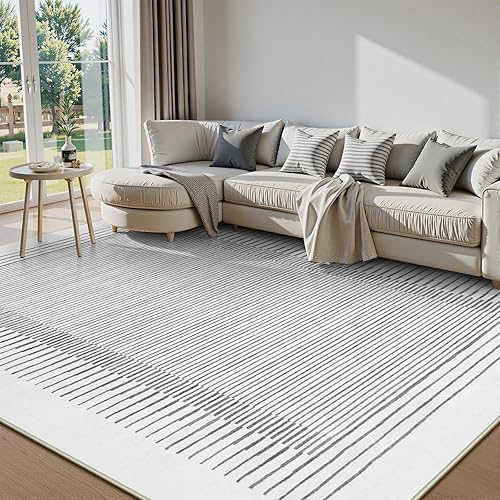 Wonnitar Striped 9x12 Rugs for Living Room, Non-Slip Soft Grey