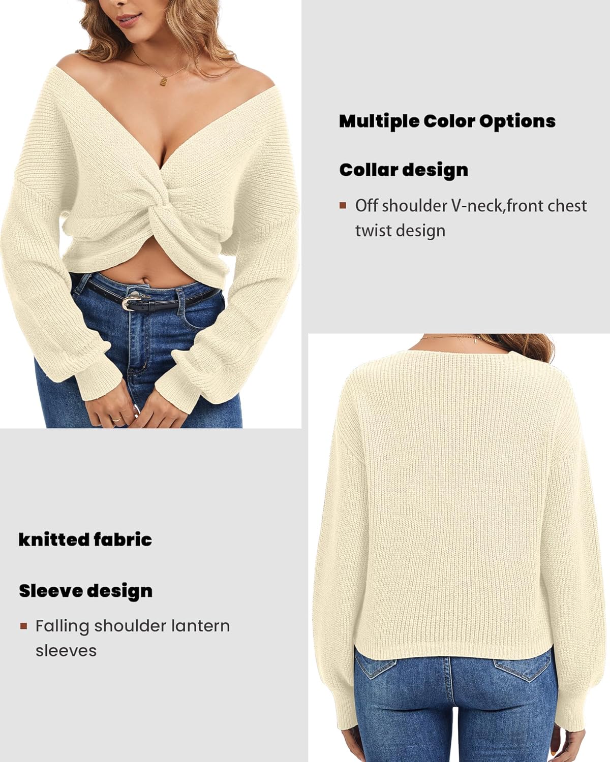 Sixstar V Neck Batwing Cute Cropped Sweater for Women Cross Wrap Front Sexy Lightweight Soft Knitted Short Pullover Jumper - Image 3
