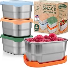 Everusely - Stainless Steel Snack Containers - 8 oz / 230 ml, 4-Pack, Fall Fest - Leakproof Food Storage Boxes + Lids for Travel - Reusable Containers for Adults - Small Boxes for Portion Control