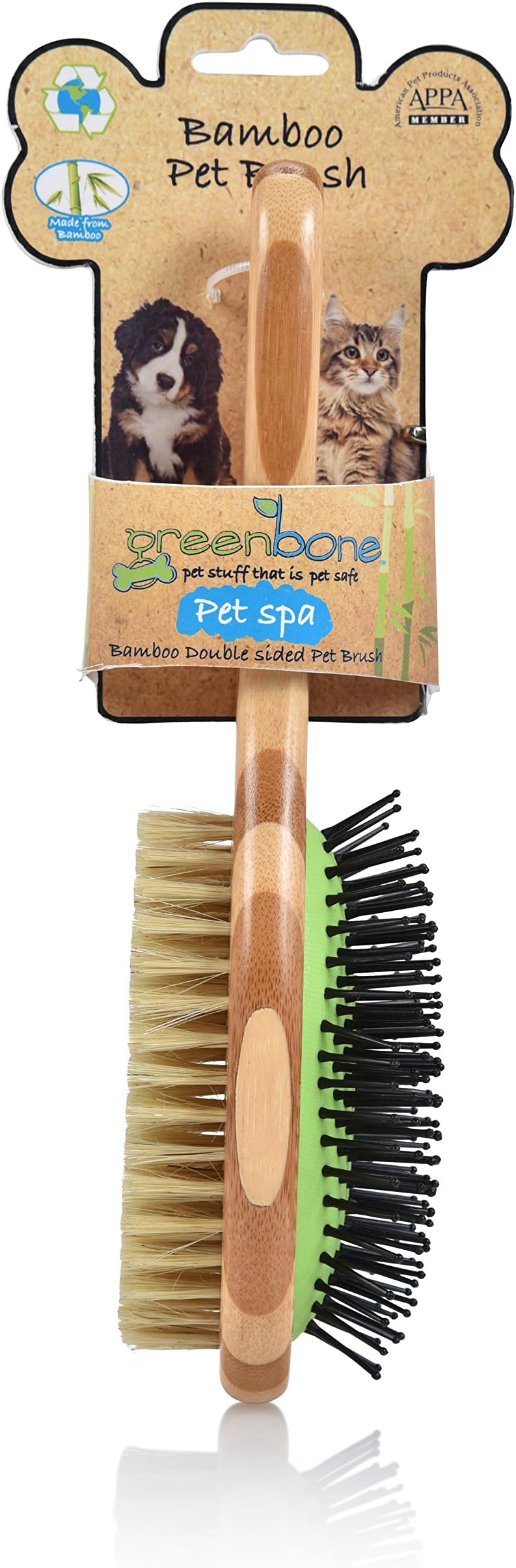 Greenbone All Natural Bamboo Pet Grooming Brushes - Made from Sustainable Materials (Double Sided Brush), Brown