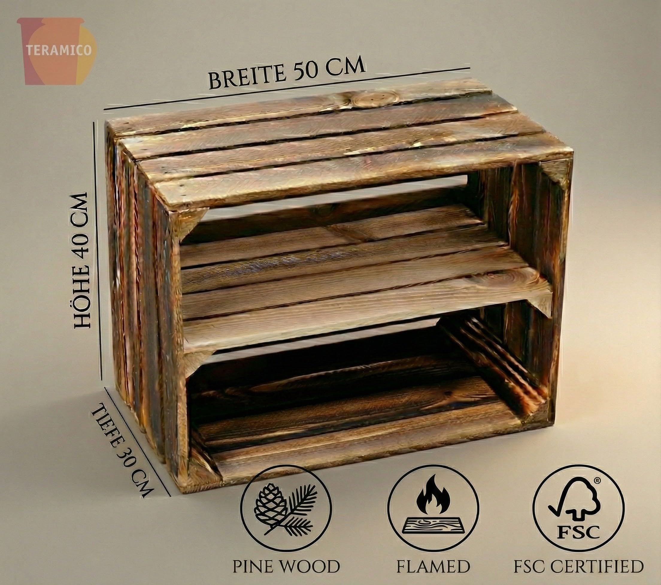 Teramico Vecchie cassette della frutta, in legno, con effetto fiammato, ideali per la costruzione di mobili o per la conservazione, lavorazione molto massiccia e robusta