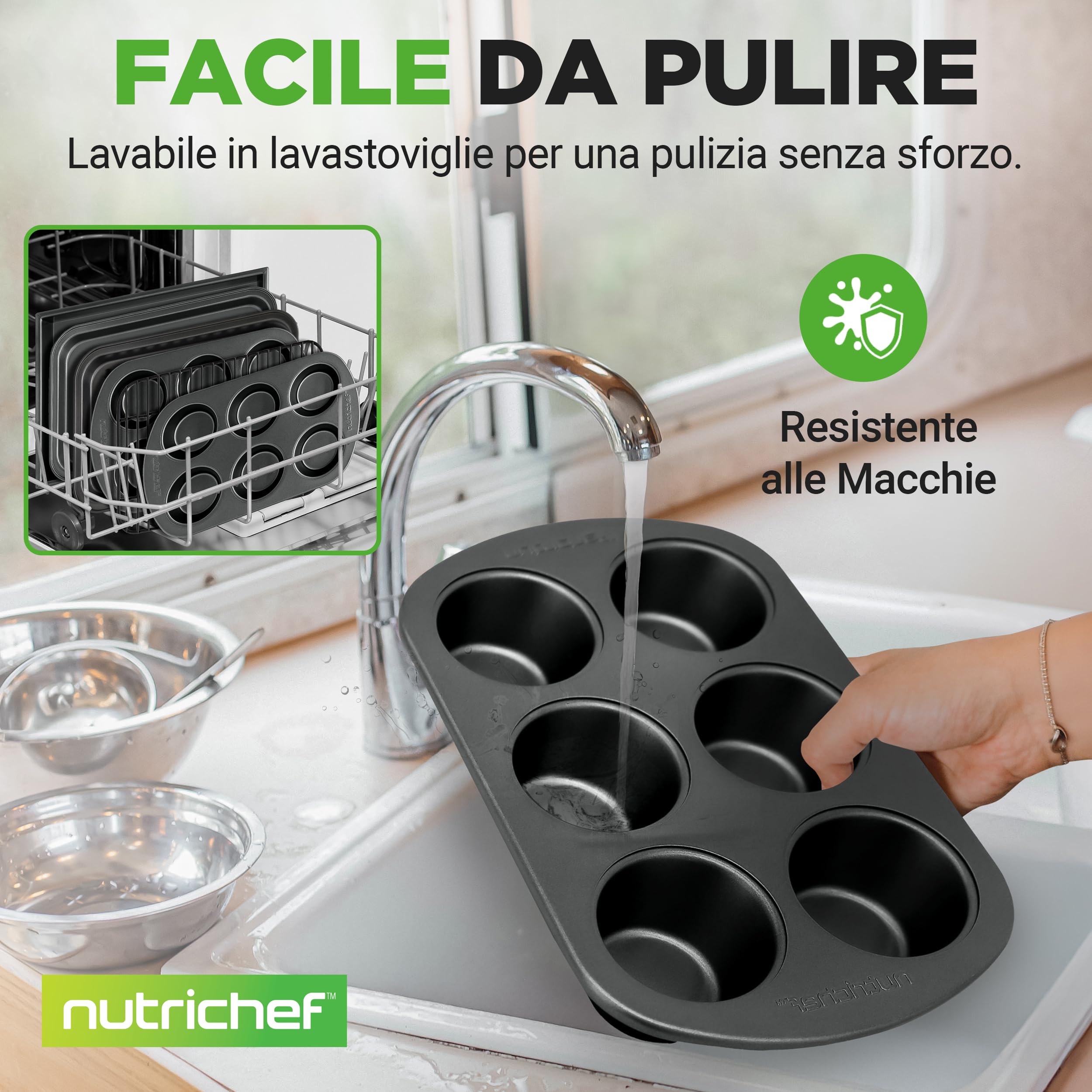 NutriChef Set 6 Teglie da Forno 6 Pezzi, Teglie Forno per Pane, Patatine, Dolci, Torta, Biscotti, Stampo Muffin in Acciaio Resistente