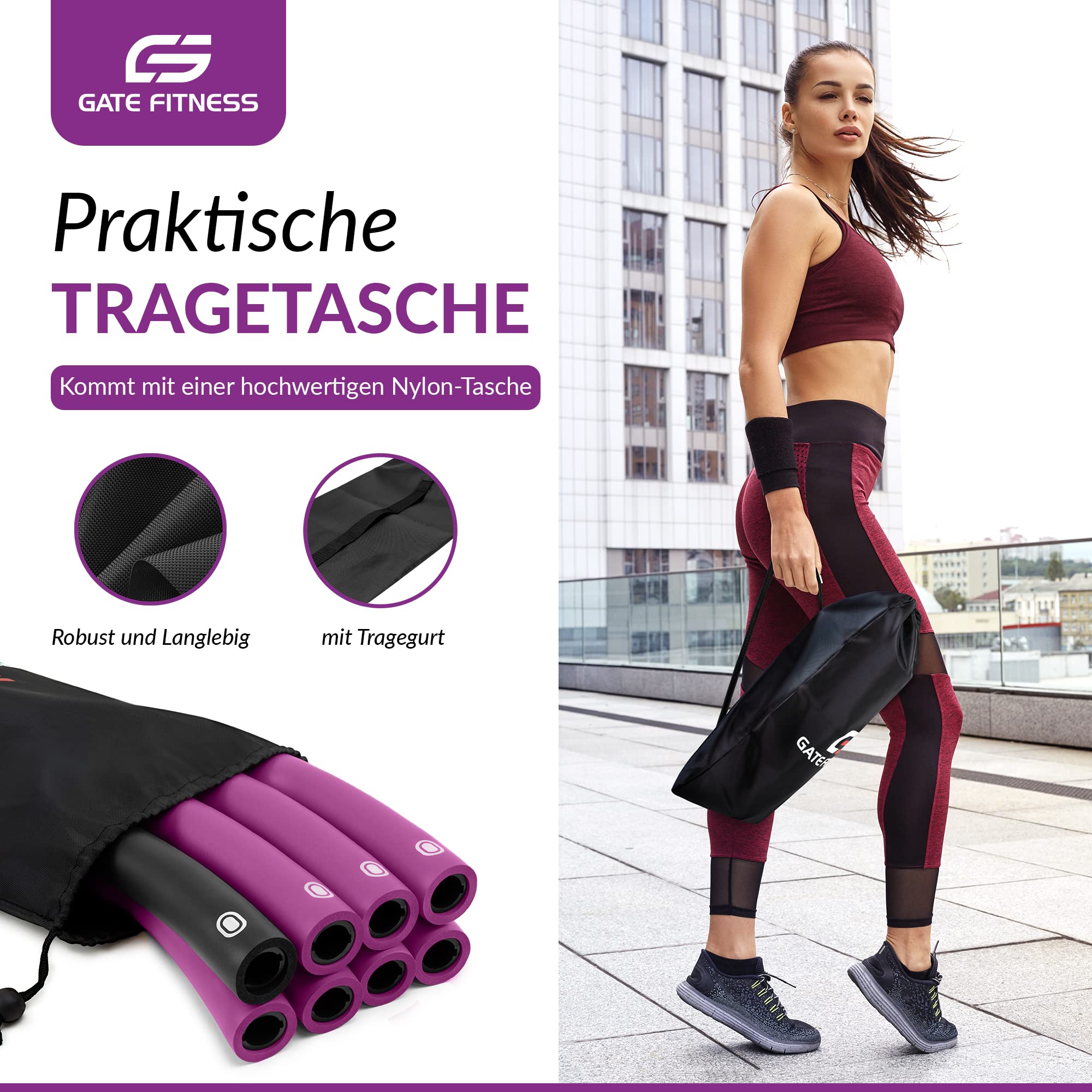GATE FITNESS Hula Hoop - Pneumatico dimagrante per adulti e bambini [1,2 kg/1,5 kg/2 kg] | 6 fino a 8 segmenti Hoola con design ondulato, per principianti e avanzati, pneumatici fitness con schiuma