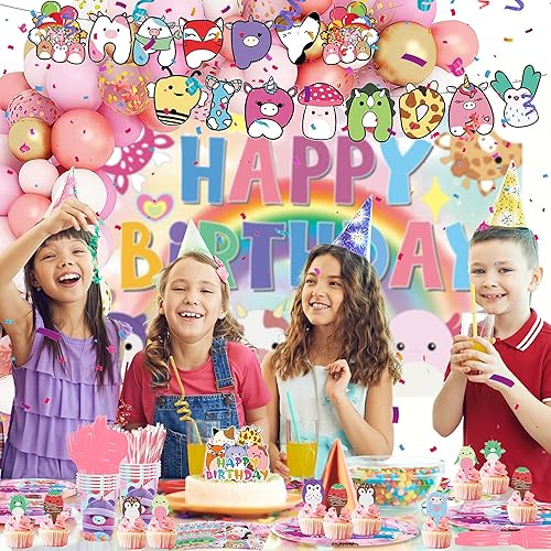 Miniatura 7 de 250 piezas de lindos suministros de fiesta de gatitos, decoración de fiesta temática rosa, incluye pancarta, decoración de pasteles y cupcakes,