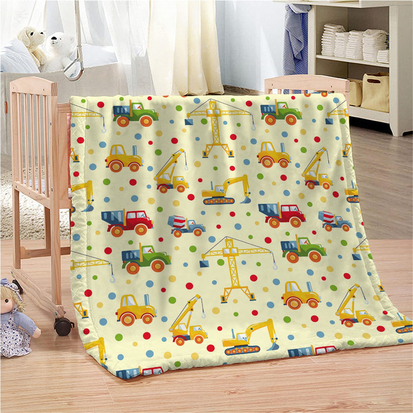Manta Franela, 3D Estampado Dibujos Animados Manta de Felpa de Franela Invierno Mantas de Cama Suave Cálidas y Ligeras Mantas de Sofá para Adultos y Niños (Coche Excavadora,130x150cm)