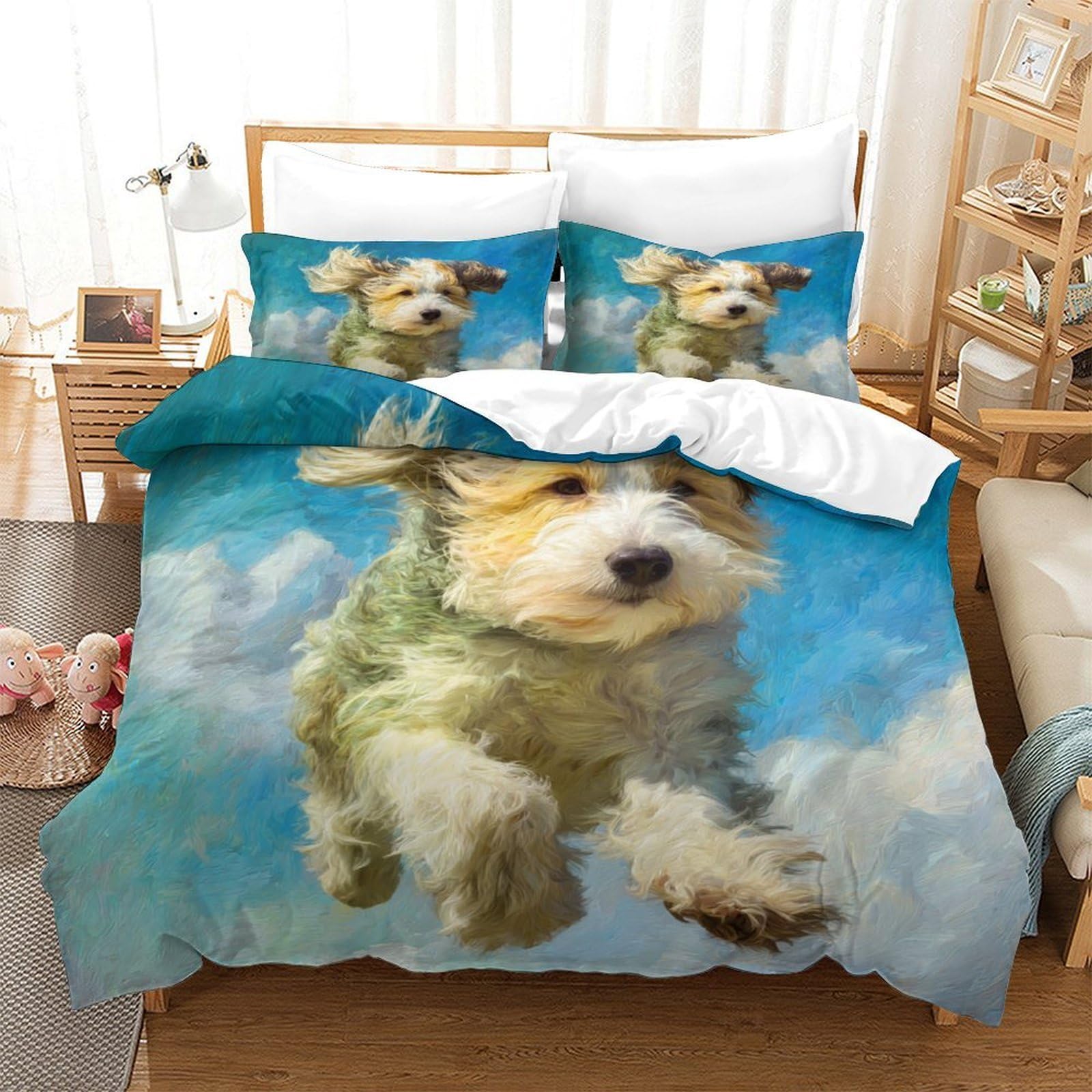 QDZHCPMYK Puppy Duvet Cover Sets 3 PCS Hotel Quality Quilt Cover Bedding Bed Covers with Pillowcases with Zipper Closure Ultra Soft Hypoallergenic Microfiber King（220x240cm）