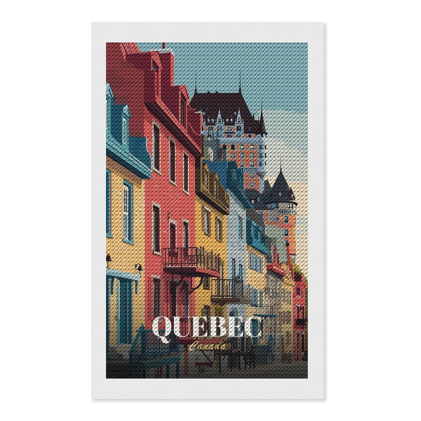 Junmoney Quebec Cityscape Illustration Diamond Art Canvas 12"x20", for Adults, Mindful Craft Activity, Modern Decor, Christmas Gift, Full Kit Included