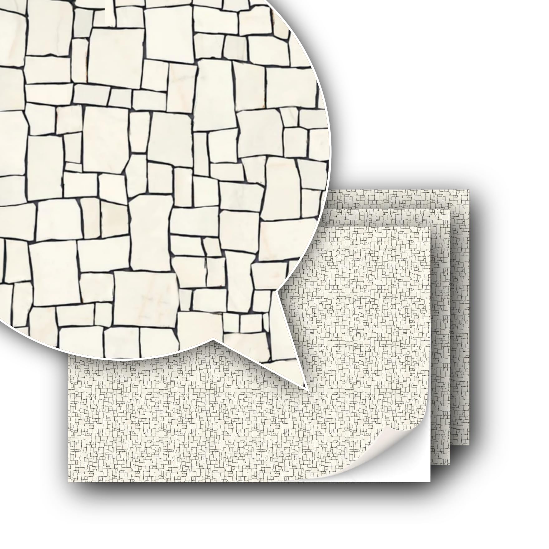 3 Sheets, Self-Adhesive Decorative Film, Pavers and Surfaces for Model Making, Scale 1:87, Scale H0, UK: 3.5 mm, Broken Mosaic
