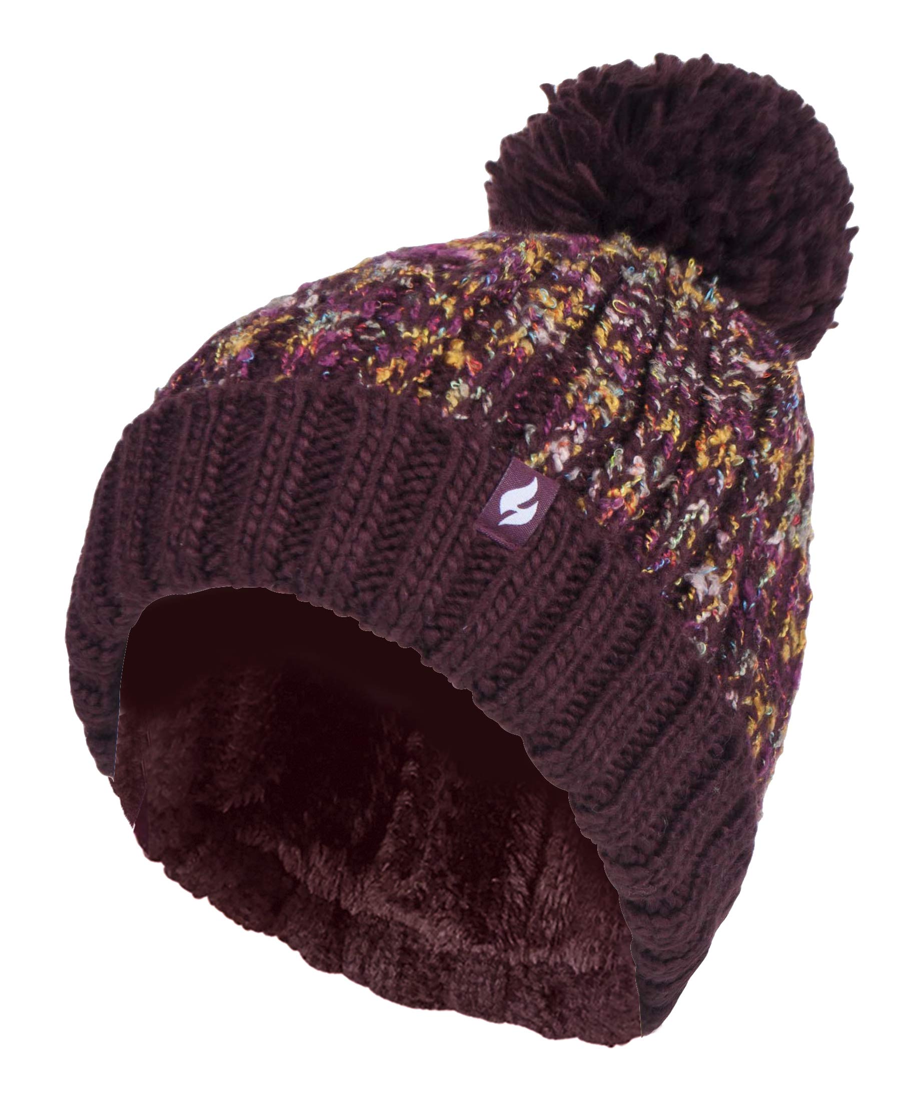 Heat Holders Ladies Chunky Knit Bobble Hat - Red - Extra Large Pom Pom - Thermal Fleece Lined