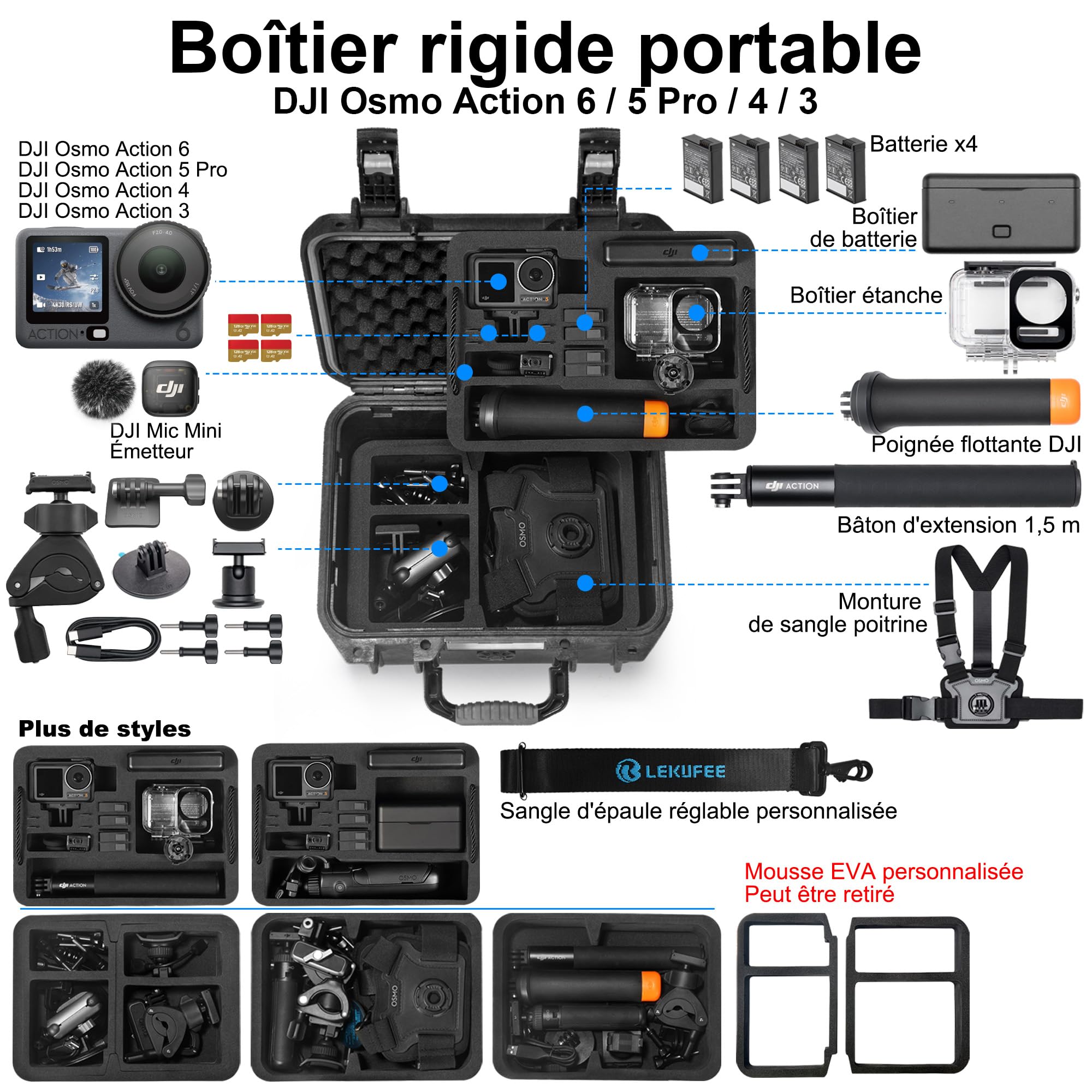 LEKUFEE Étui Rigide Étanche pour DJI Osmo Action 6/5 Pro/4/3 Caméra