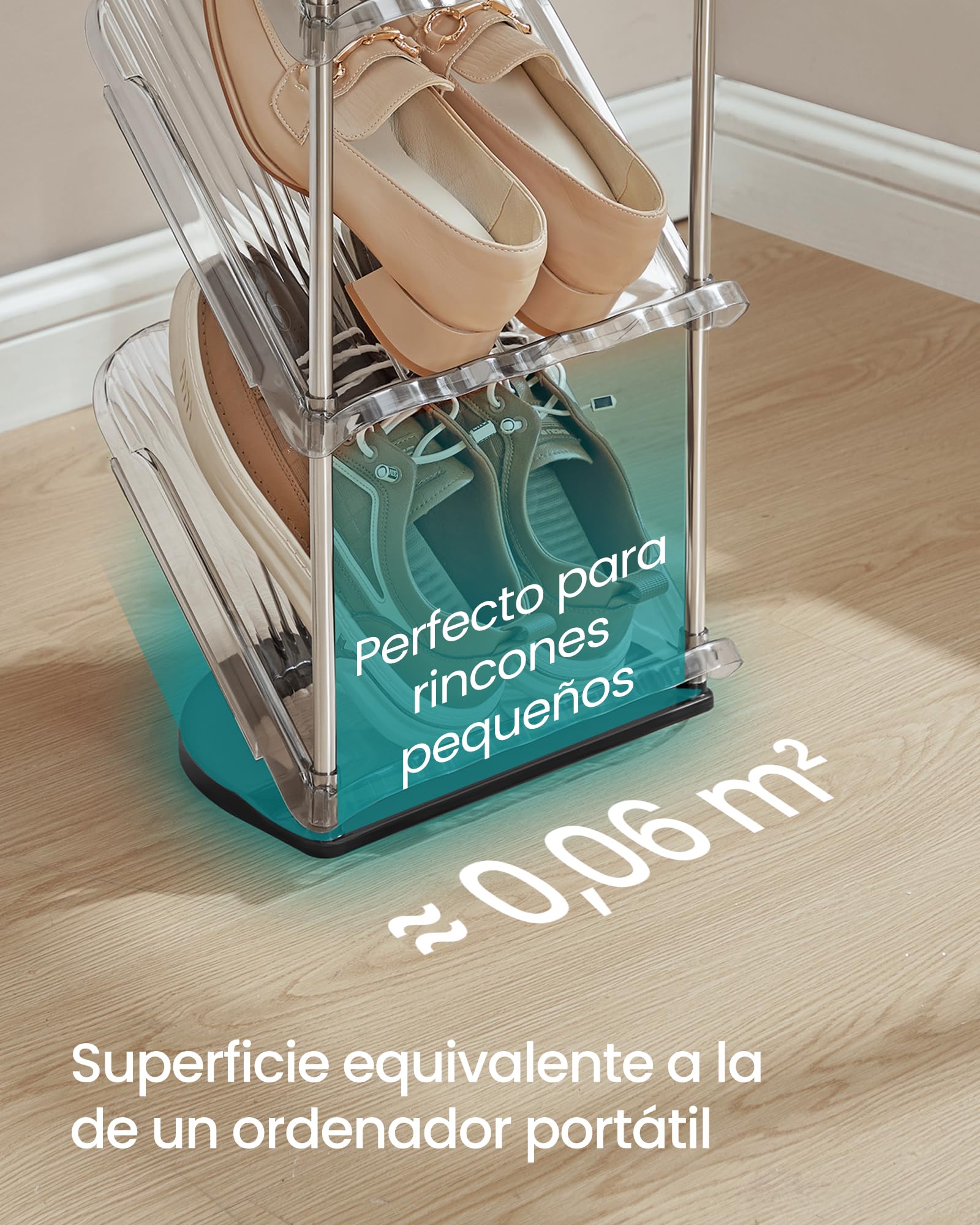 SONGMICS Zapateros, 5 Niveles, Juego de 2, Organizador de Zapatos de Plástico, 24,5 x 28,4 x 102,5 cm, Modular, para Entrada, Pasillo o Vestidor, Gris LPC050GZ01