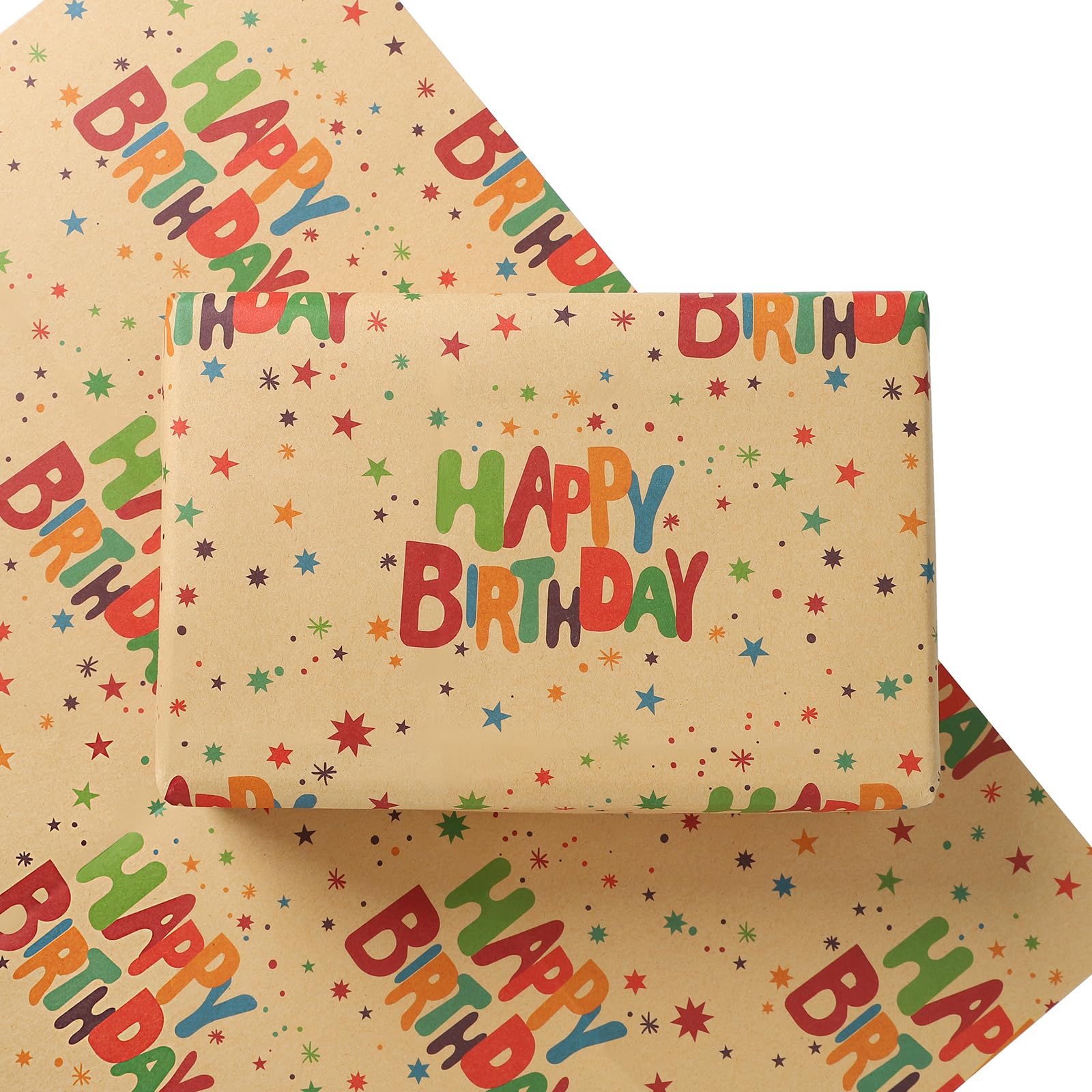 Birthday Wrapping Paper, Happy Gift Wrap for Boys Girls Men Women, 8 Sheet Recyclable Premium Classic Kraft Wrapping Paper for Birthday Party Baby Shower(50 * 70cm) โ image 1