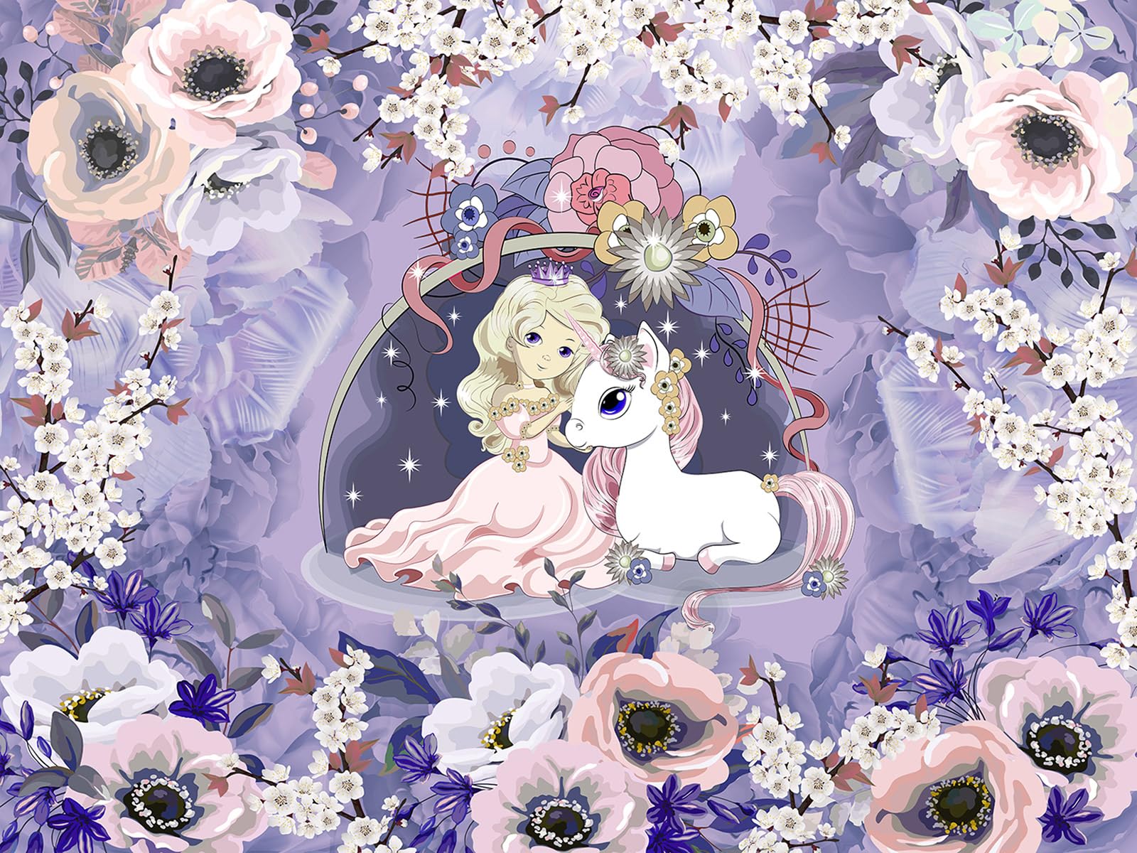 Papier peint panoramique fée licorne Lumalea pour chambre enfant 427x320cm
