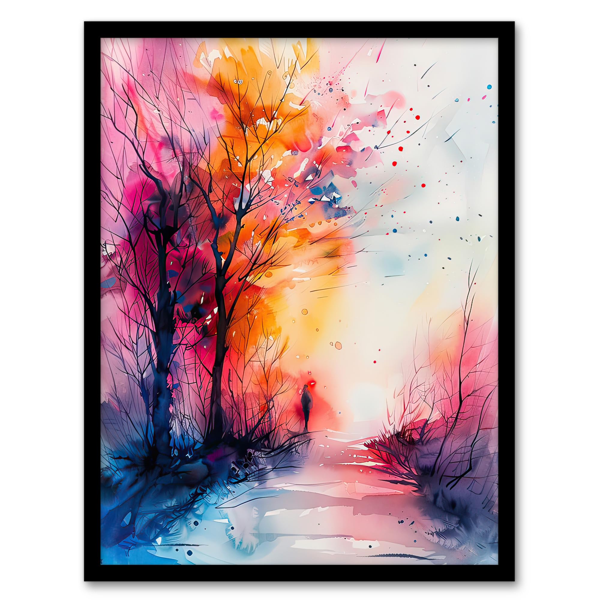 Artery8 Nature Lover Autumn Hike Sunrise Watercolour Living Room Artwork Framed Wall Art Print 18X24 Inch