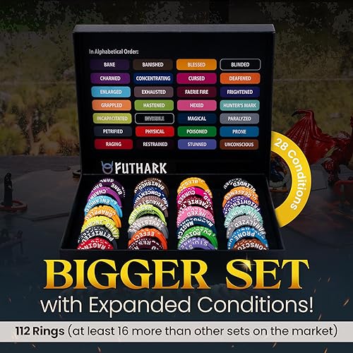 Miniatura 5 de Futhark Juego de anillos de condición DND 112 vibrantes marcadores de condición DND para eliminar la confusión. Gran regalo DND en caja de