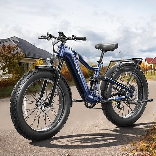 PUCKIPUPPY Boxer Electric Bike for Adults 960W, 48V 20AH Battery Ebike, Full Suspension 26" Fat Tire E Bike, 28MPH 80Miles Range Mountain Electric Bicycle, 7 Speed Hydraulic Disc Brakes