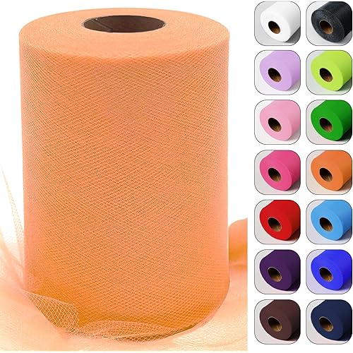 Light Salmon Tulle Fabric Roll 6 Inch by 100 Yards (300 feet) Sheer Netting Spool for Tutu Skirt Gift Wrapping Wedding Baby Shower Party Decorations DIY Crafts