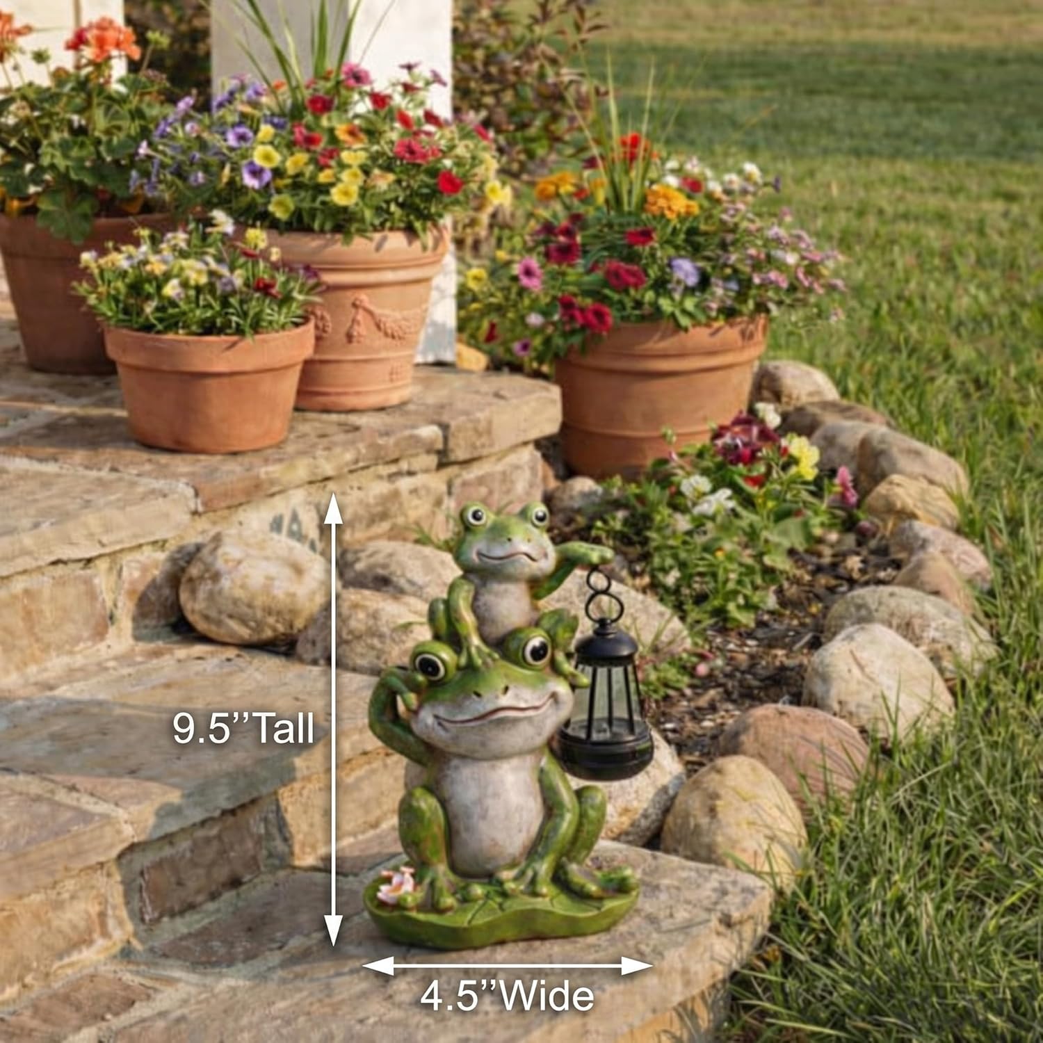 Lyeasw Solar Frog Garden Statues with Lights, Waterproof Outdoor Frog Decor for Patio Porch Yard, Mother’s Day Gardening Gift for Mom, Women & Frog Lovers - view 3