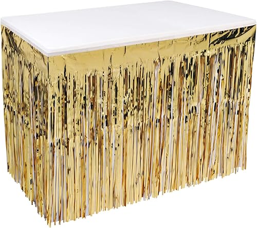Beistle Pkgd 1-Ply FR Metallic Table Skirting (oro) Accesorio de fiesta (1 unidad) (1Pkg), 30" x 14'