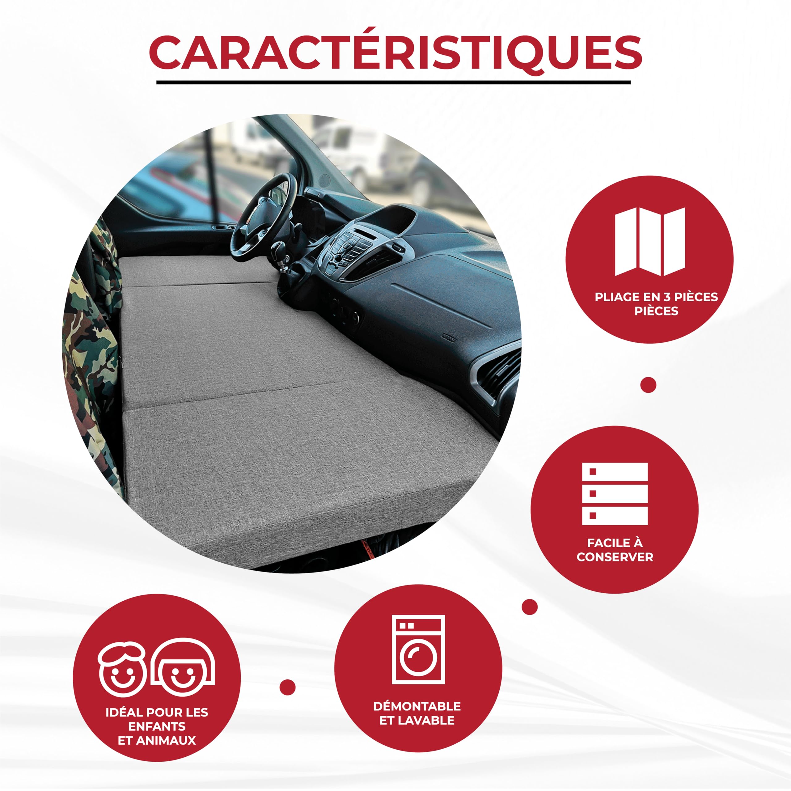 kfoam.es - Matelas pliable gris pour banquette avant de Ford Transit (+2013)