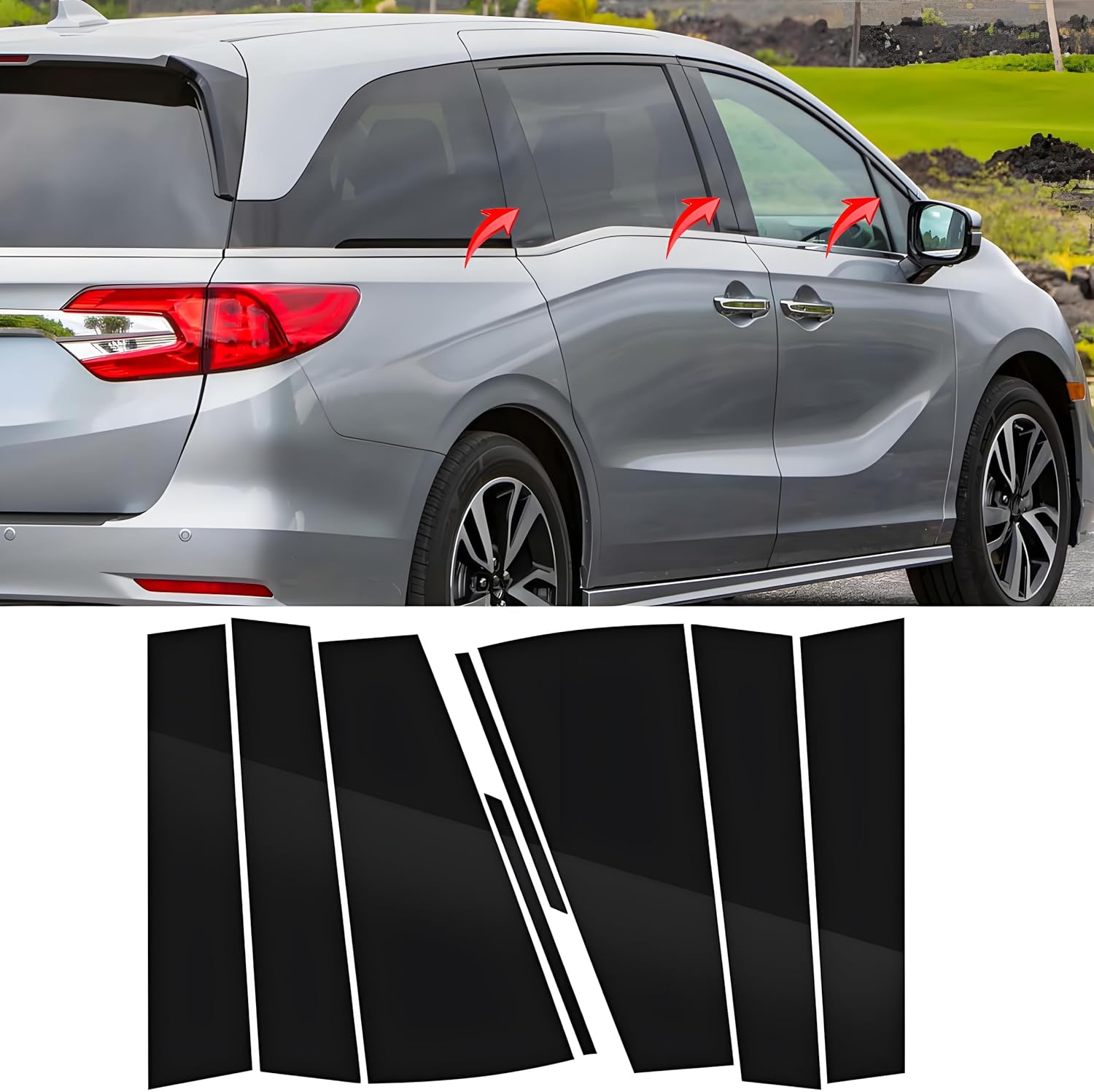 Pillar Posts Door Window Trim Decal Cover Fit for Honda Odyssey EX/EX-L/Elite/LX/Sport/Touring 2018-2023, 8pcs Glossy Black Anti Scratch Stickers Door Pillar Molding Cover Accessories