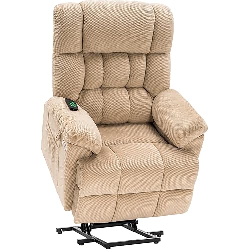 MCombo Power Lift Recliner Chair Sofa with Massage and Heat, Adjustable Headrest, 3 Positions, USB Ports, for Elderly People, 7533 (Fabric, Beige)