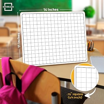 SCRIBBLEDO 11x14 Large Graph Dry Erase Grid Board Double-Sided White Board .75 Cells Drawing Math Grid Lines Graphing Charts Whiteboard for Home School Classroom Teachers and Students