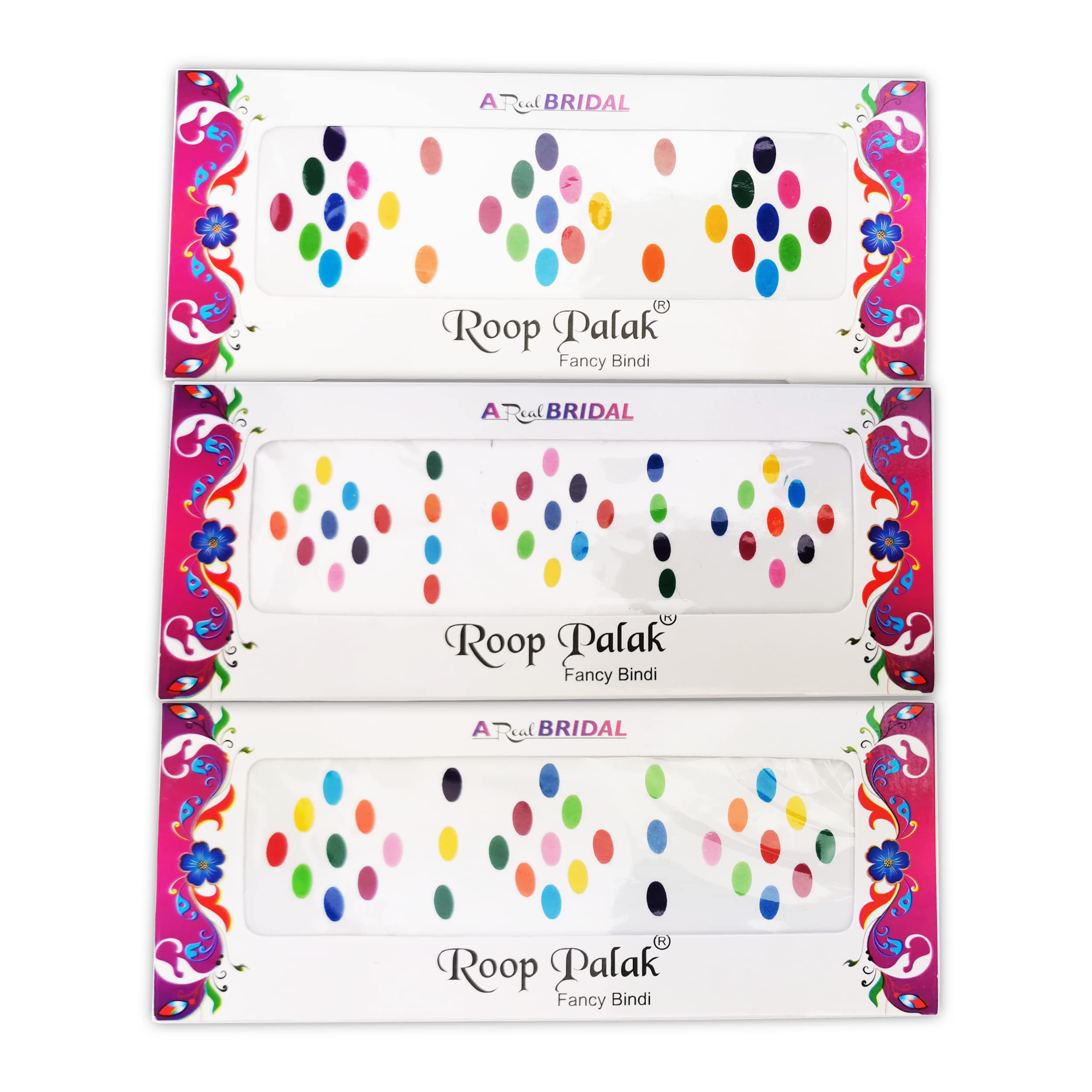 STRUCHA Indian Face Multicolor Forehead Oval Bindi Sticker Face Gem Temporary Tattoo Henna Party Occasion Dressup Festival Rave ALL SIZES (8mm - 33 Pieces)