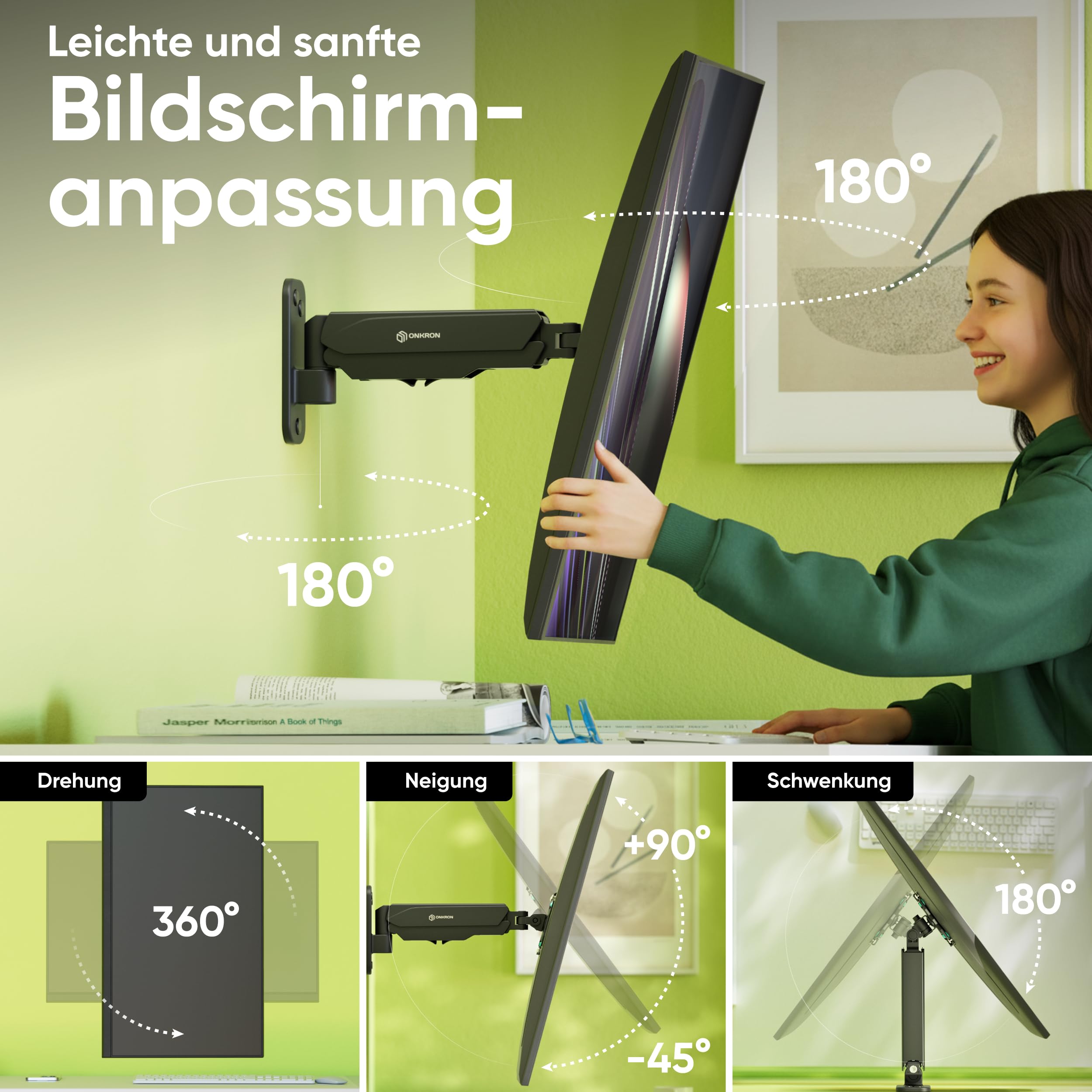 ONKRON Monitor Wandhalterung 13-34 Zoll, bis 8 kg, max VESA 100x100, G120-B