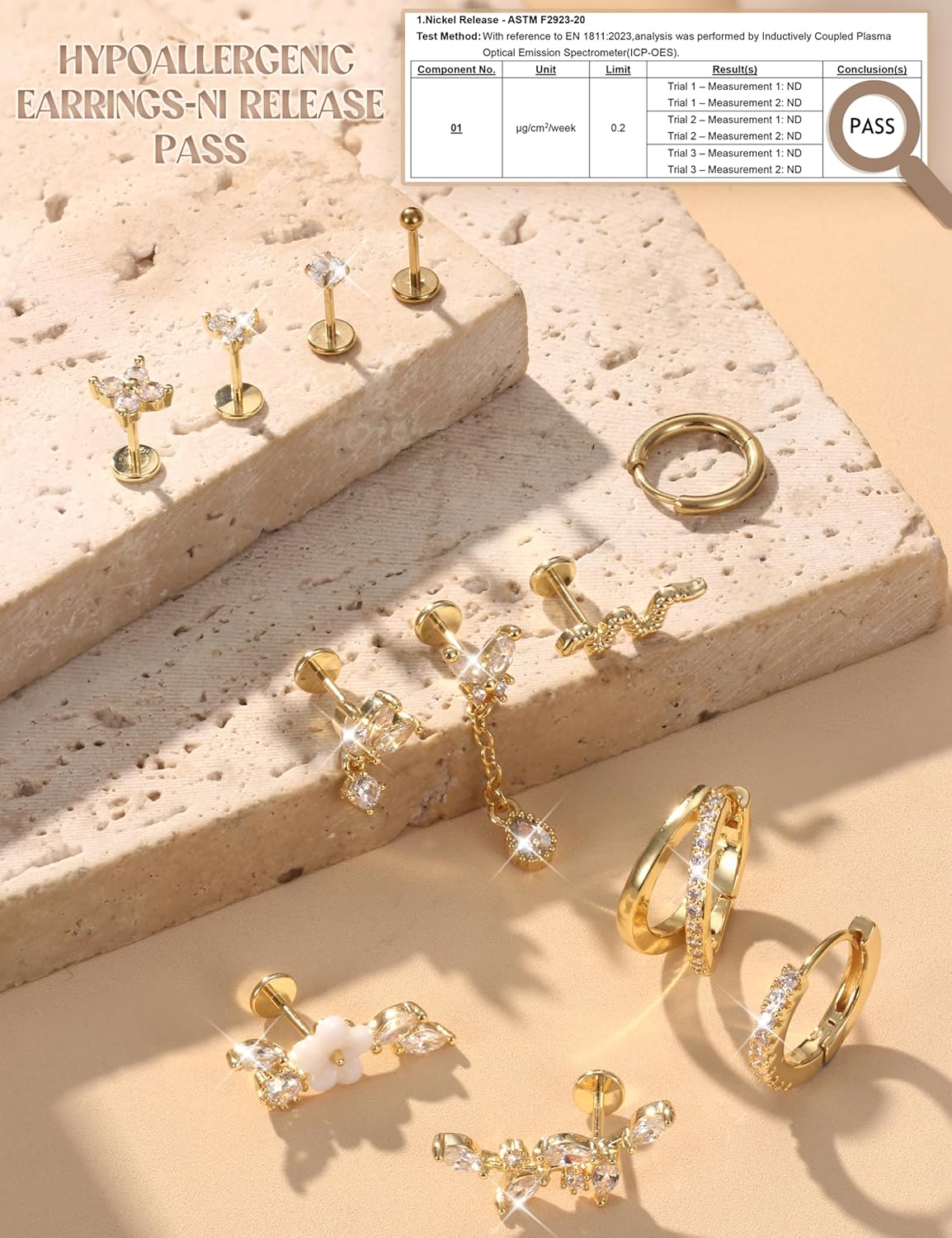 Florideco 20G 18G Threadless Flat Back Earrings Hypoallergenic Push in Stud Earrings 14K Gold Plated 316L Surgical Steel Stud Hoop Earring Sets Cartilage Helix Conch Tragus Nose Piercing Jewelry 12pcs - Image 3