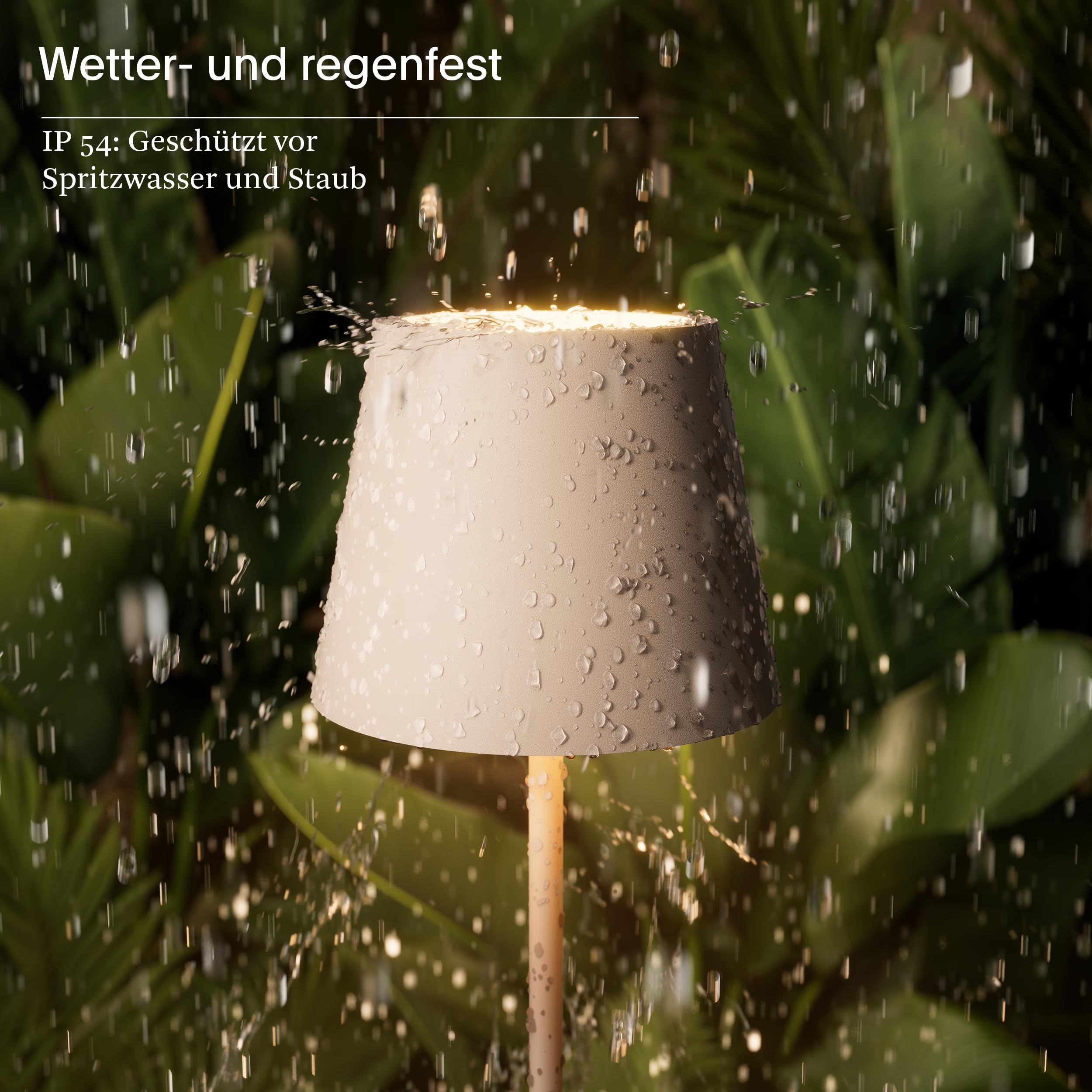 SIGOR Nuindie 2.0 - Dimmbare LED Akku-Tischlampe Indoor & Outdoor, IP54 spritzwassergeschützt, Höhe 38 cm, aufladbar mit USB-C, 12 h Leuchtdauer, dünenbeige