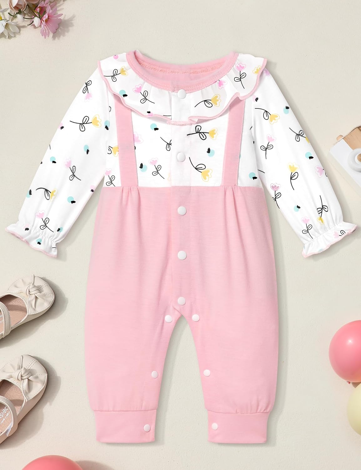 AGAPENG Newborn Baby Girl Clothes Fall Winter Outfits Ruffle Crew Neck Romper Onesie Long Sleeve Jumpsuit Coming Home Outfit - Image 5