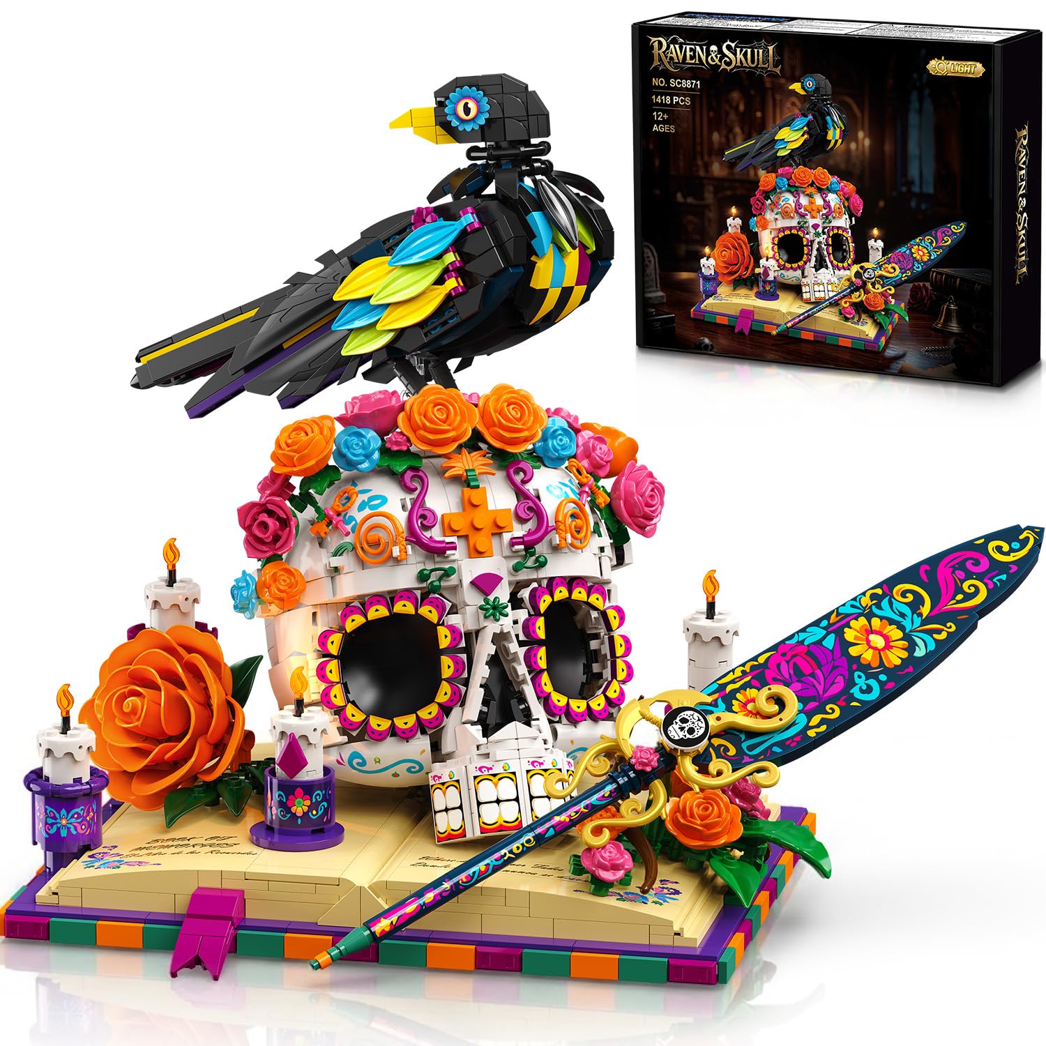 Gothic Raven & Skull & Flower Halloween Building Set for Adults