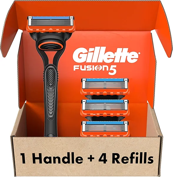 Gillette Fusion5 Razors for Men, 1 Razor, 4 Blade Refills, Lubrastrip for a More Comfortable Shave