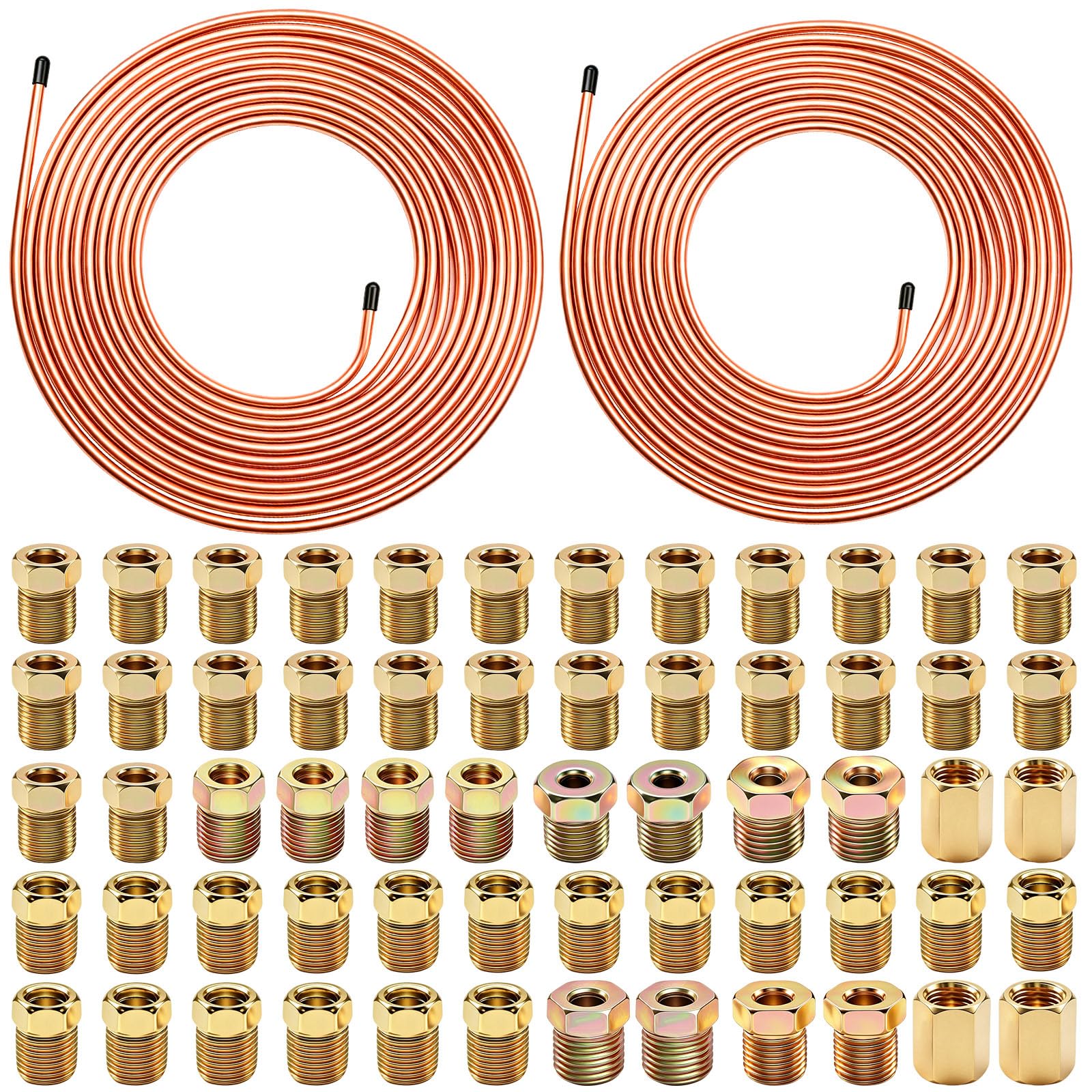 2 Sets 3/16 Inch &amp; 1/4 Inch 25 FT Brake Line Tubing Kit with 58 Pcs Brake Line Fittings, Copper Coated Alloy Steel Brake Lines Kit Replacement for Hydraulic Fuel Transmission Line